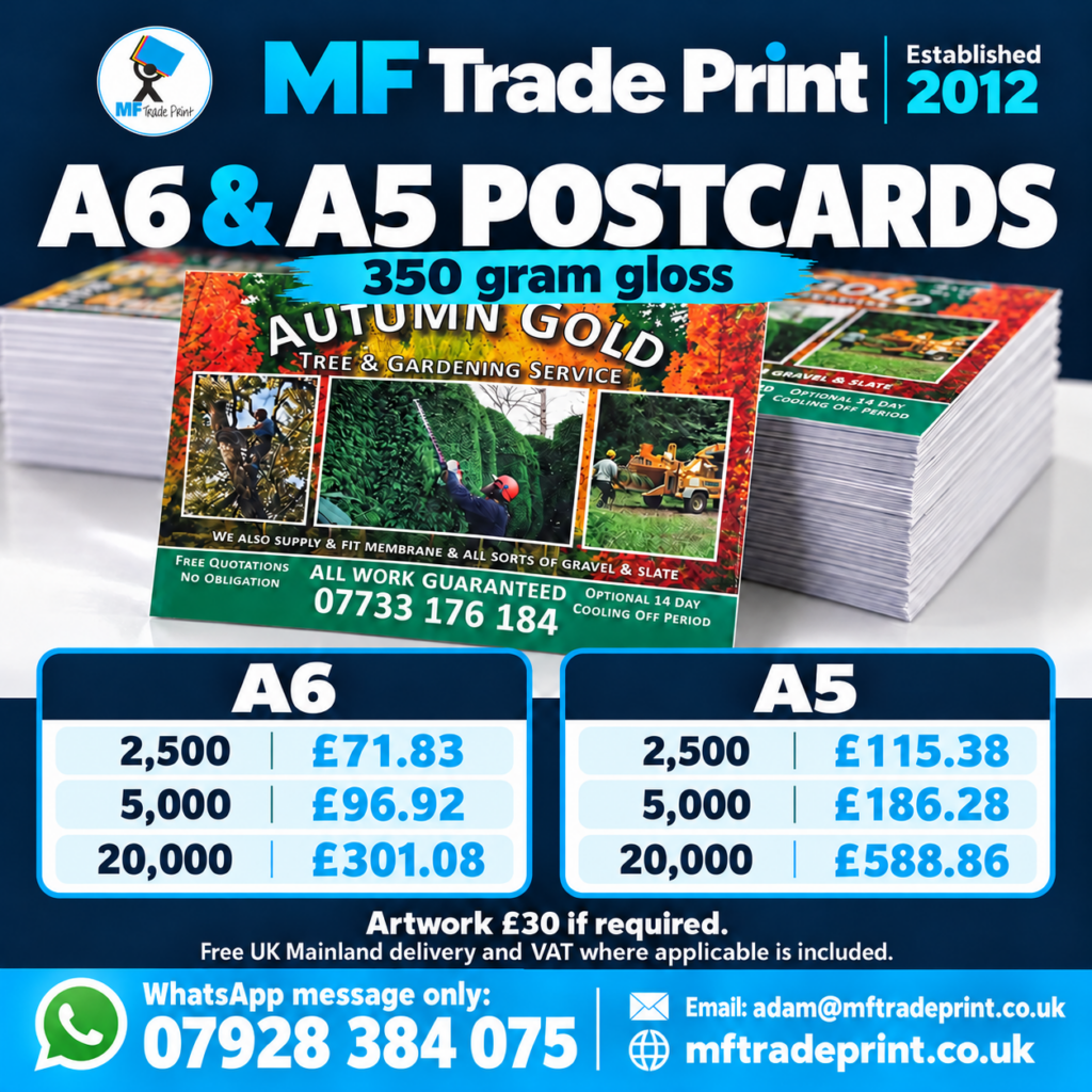 A5 and A6 postcards 350 gram gloss