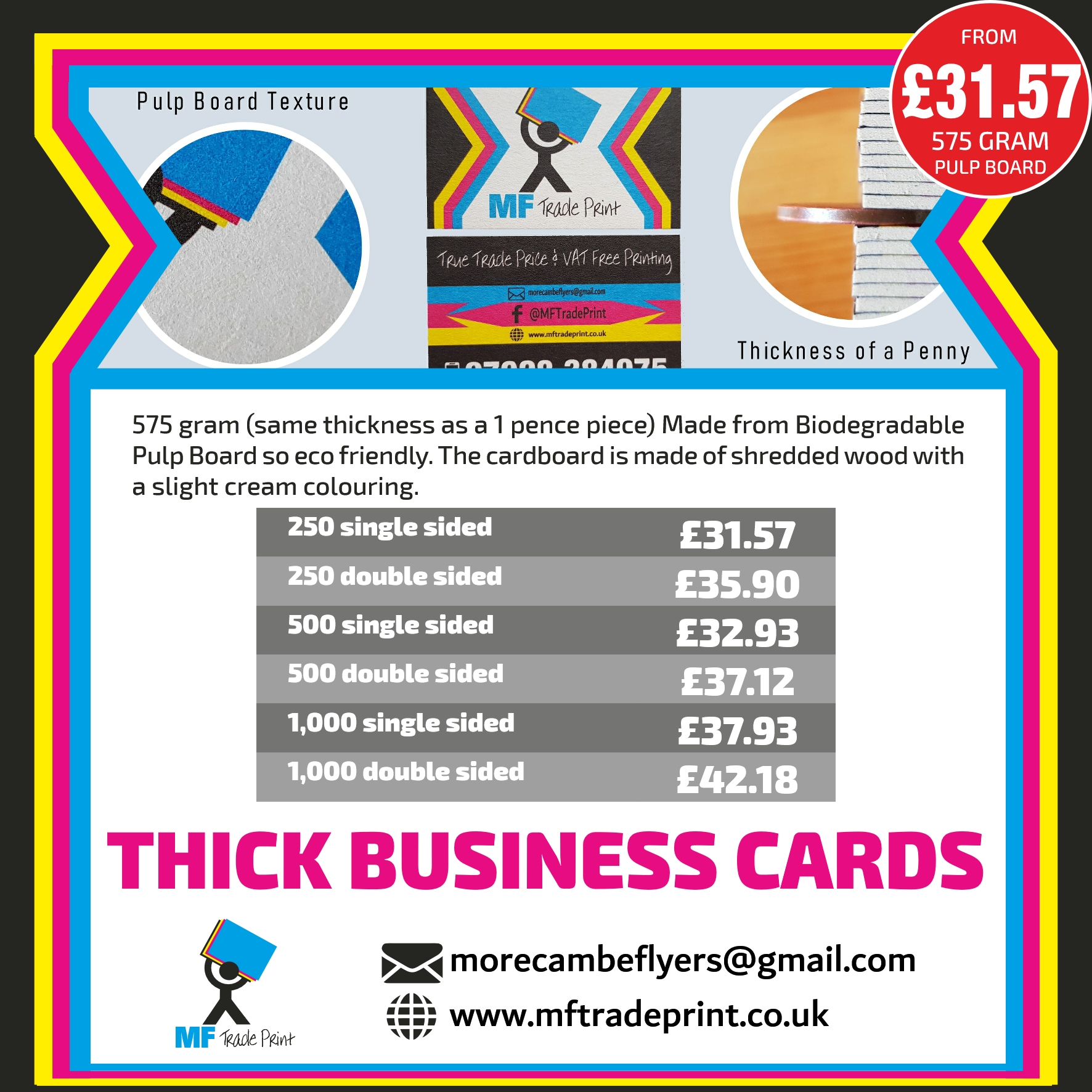 Biodegradable eco friendly thick business cards 575 gram