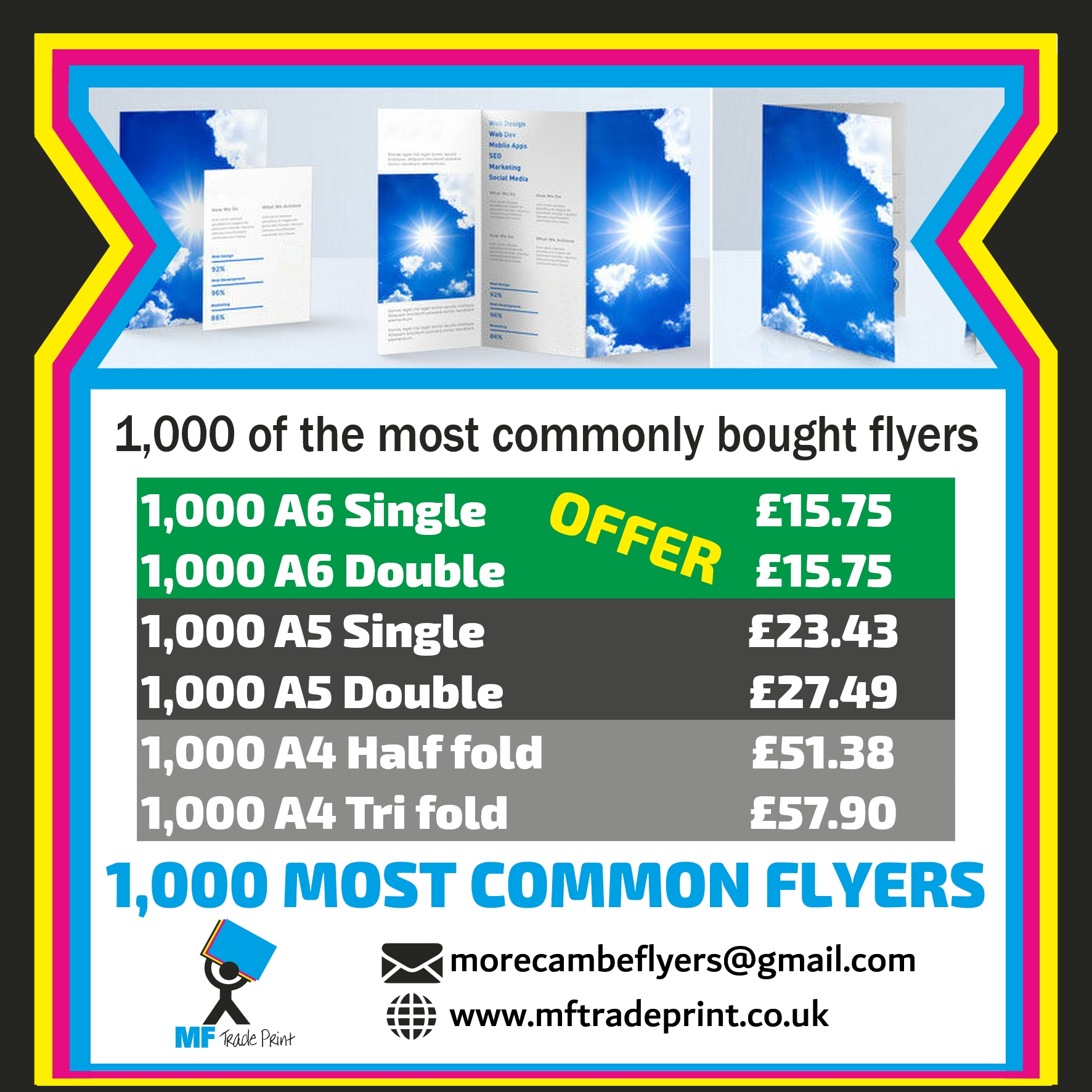 1,000 FLYERs A6 A5 A4 TRI FOLD A4 half fold