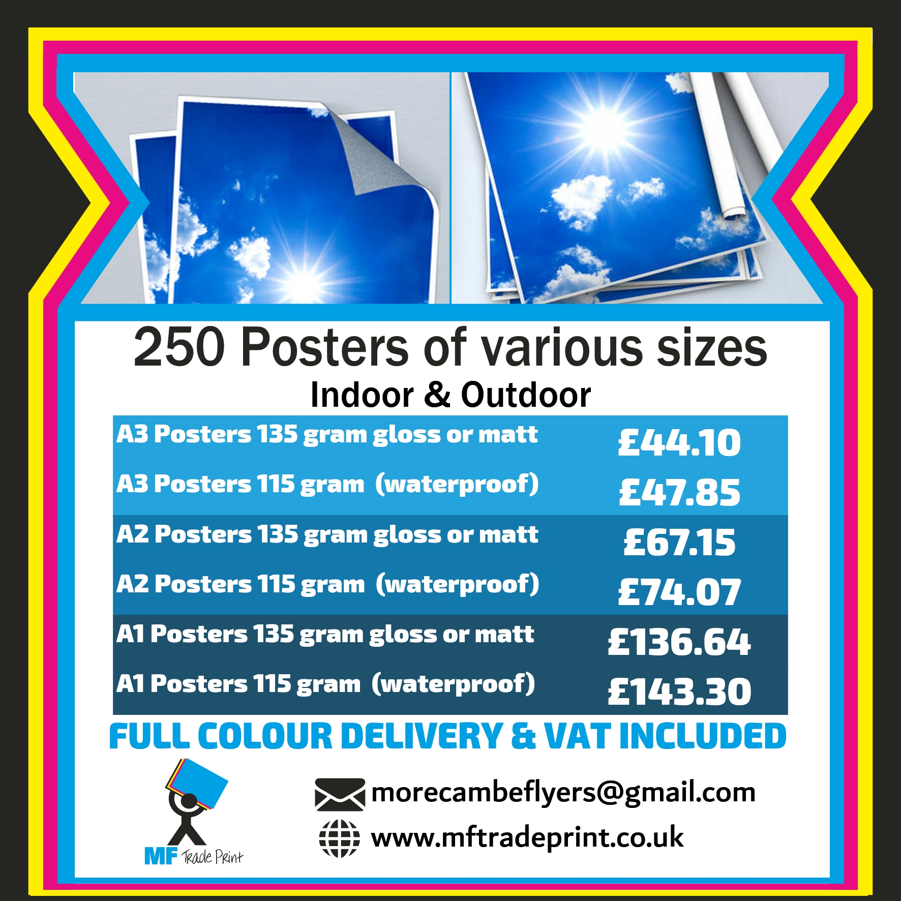 250 posters various sizes including waterproof posters