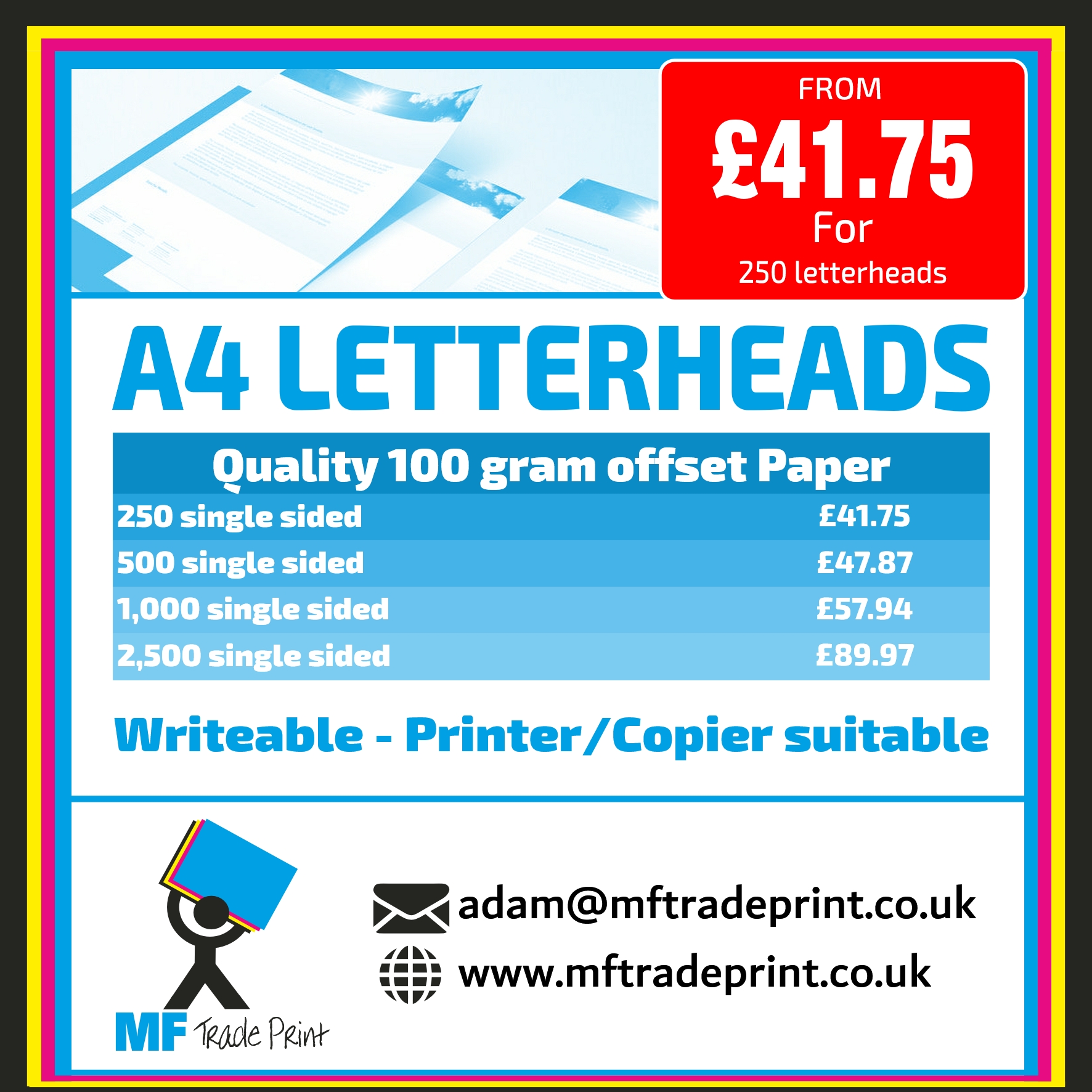 A4 letterheads offset paper full colour