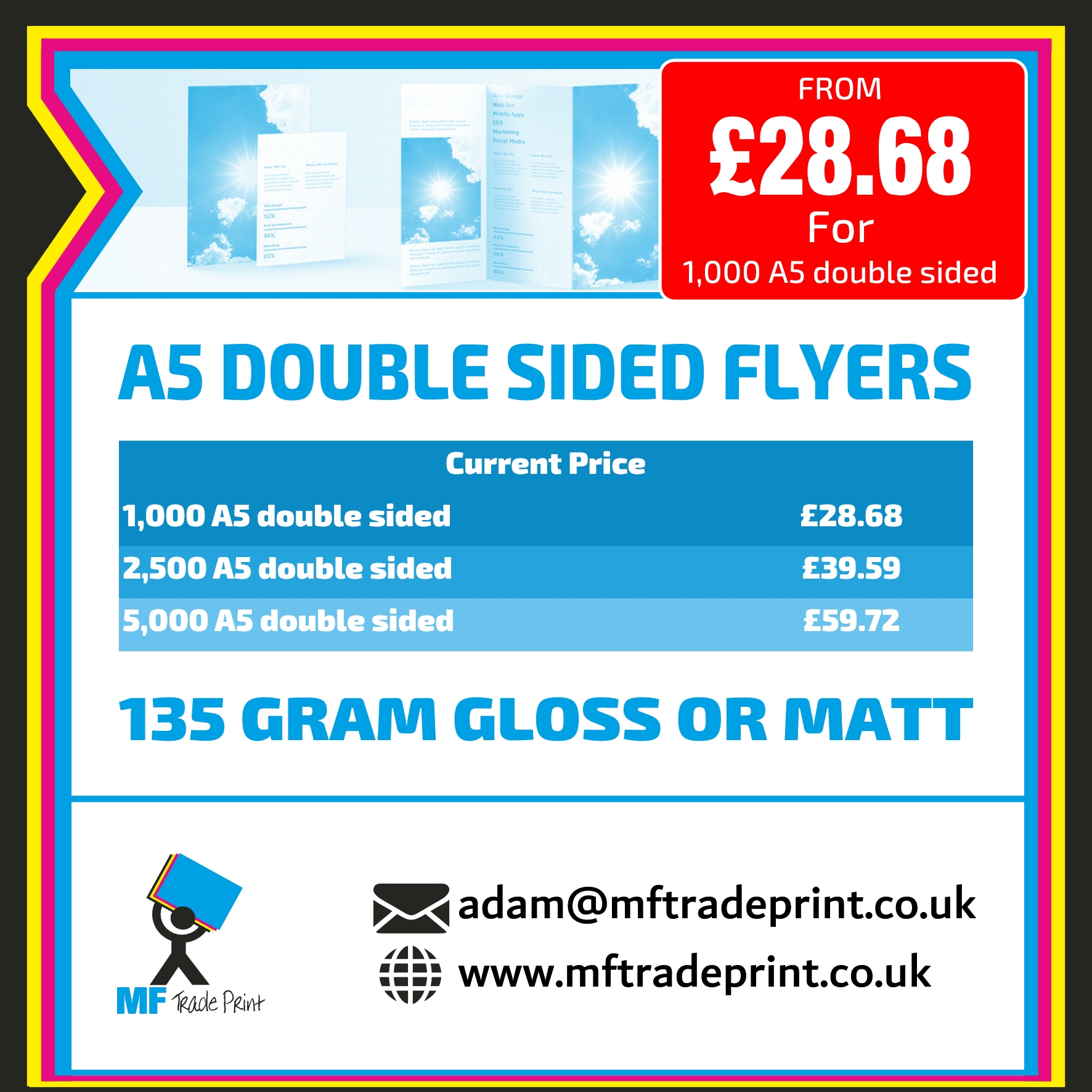 A5 double sided trade print flyers leaflets
