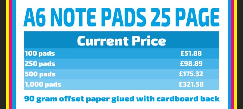 A6 note pads full colour