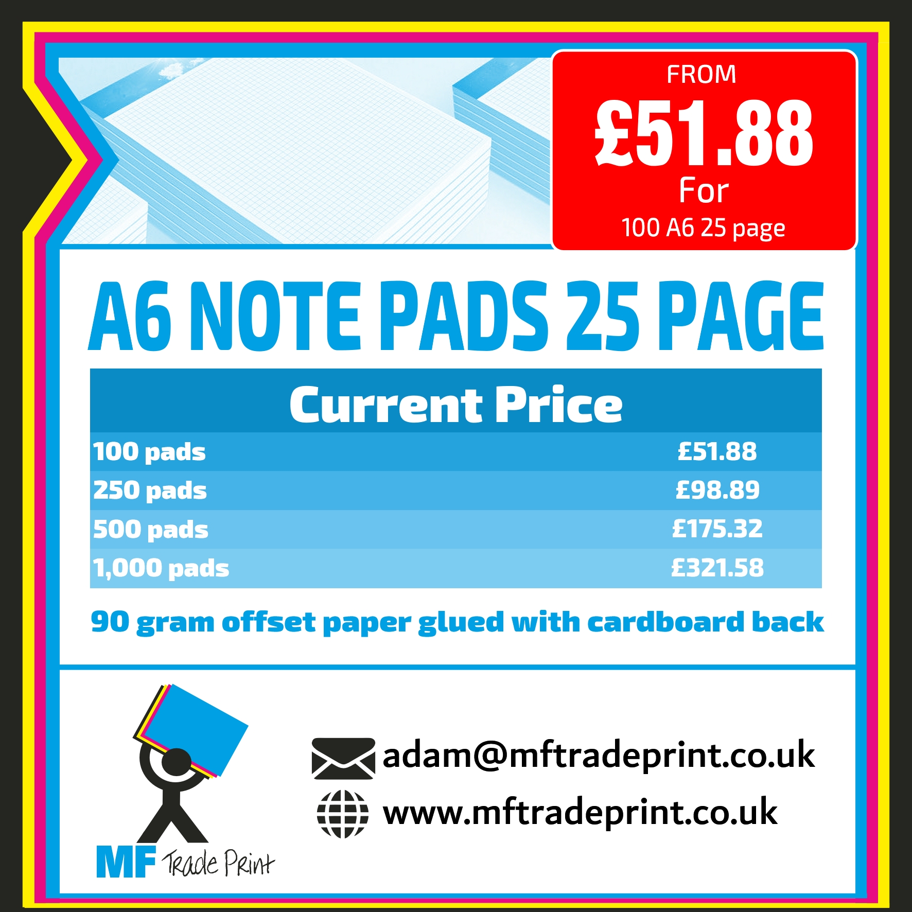 A6 note pads full colour