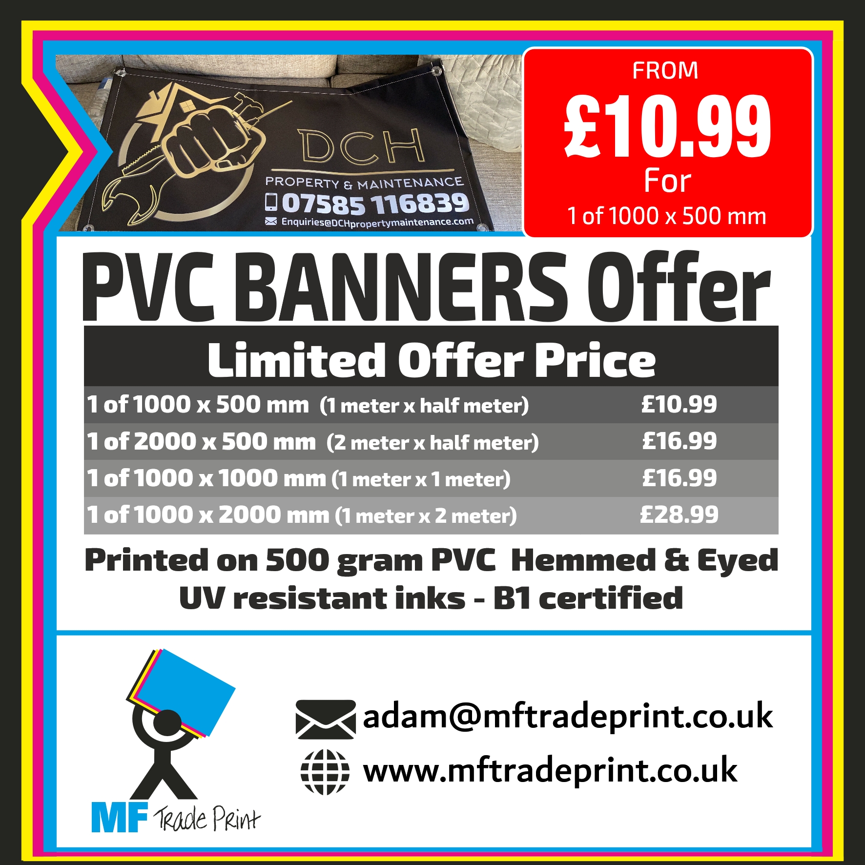 pvc banners offer full colour hemmed and eyeleted