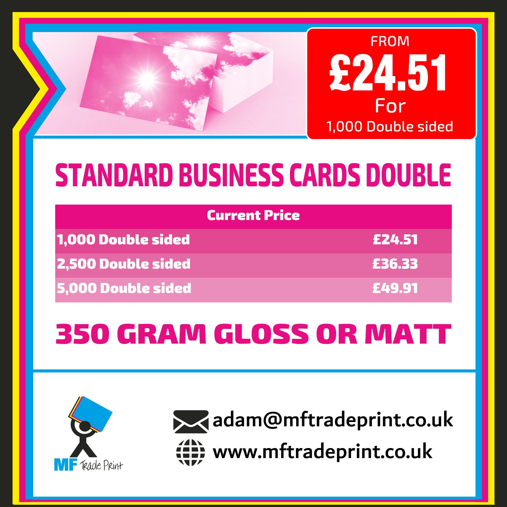 standard business cards double sided print gloss or matt