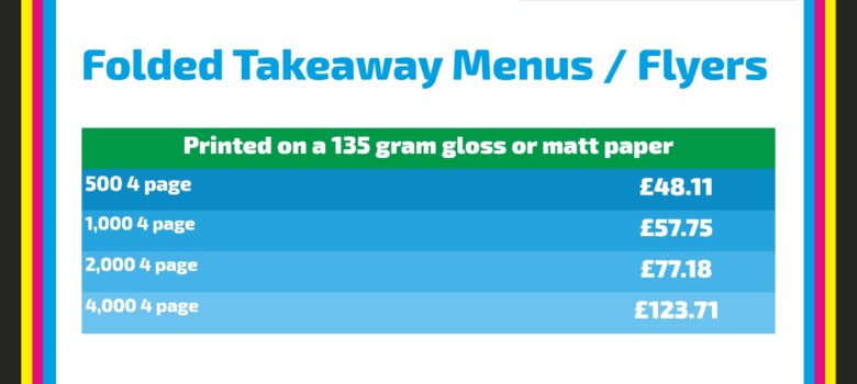 Takeaway menus A5 4 page (A4 half fold)