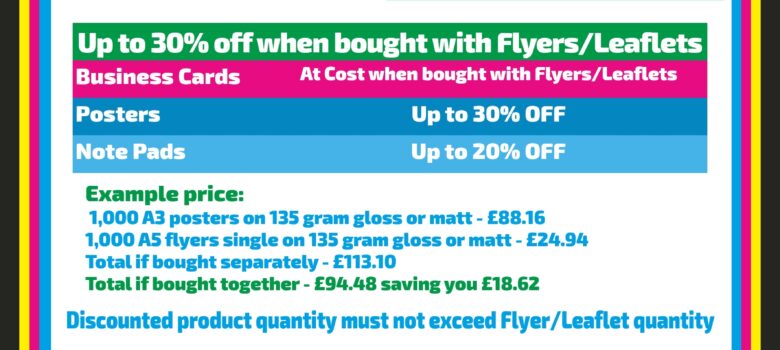 up to 30 percent off posters note pads and business cards