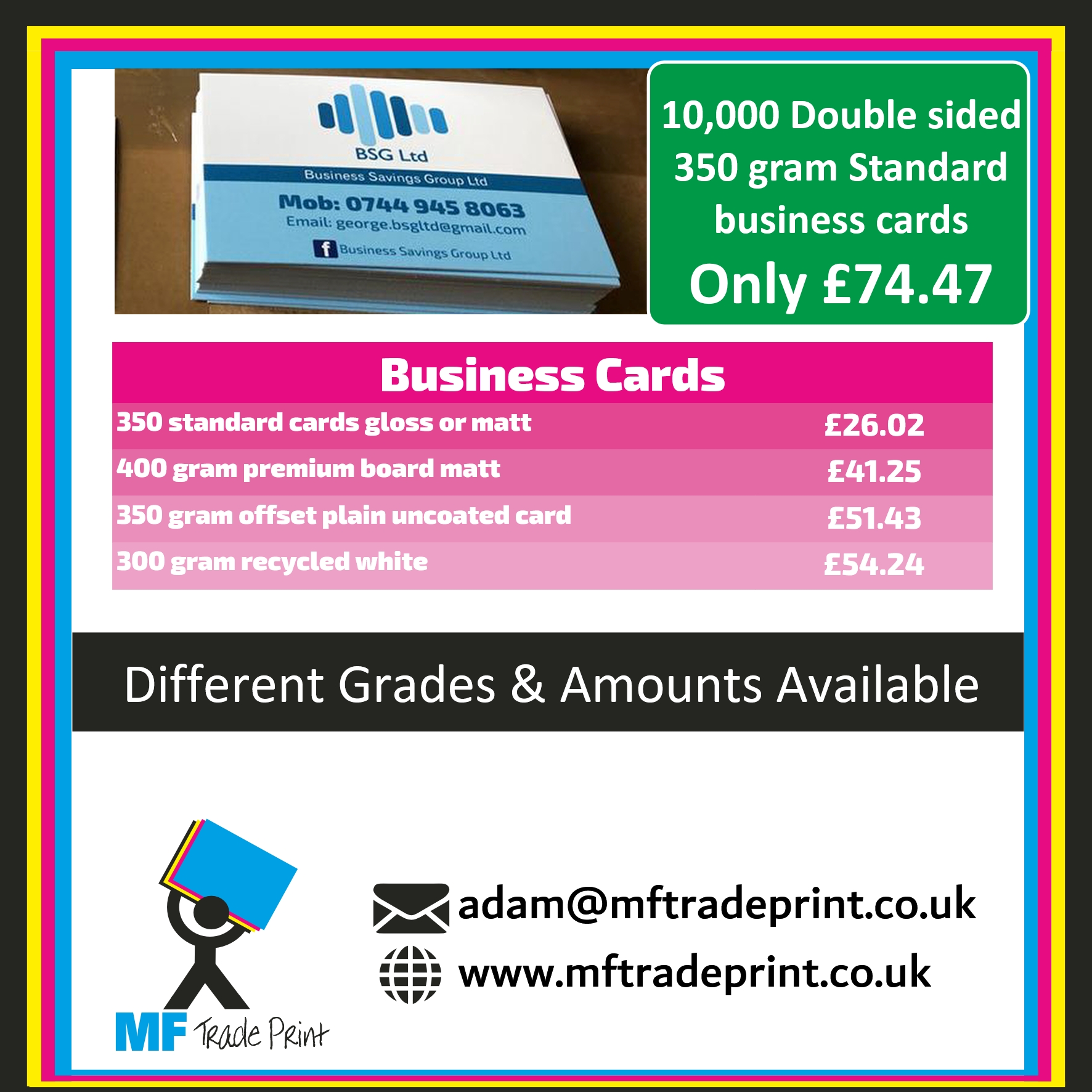 1,000 full colour business cards different grades