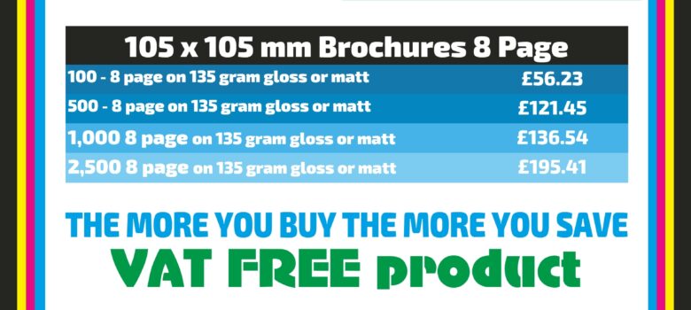 8 page stapled Brochures printed full colour and vat free