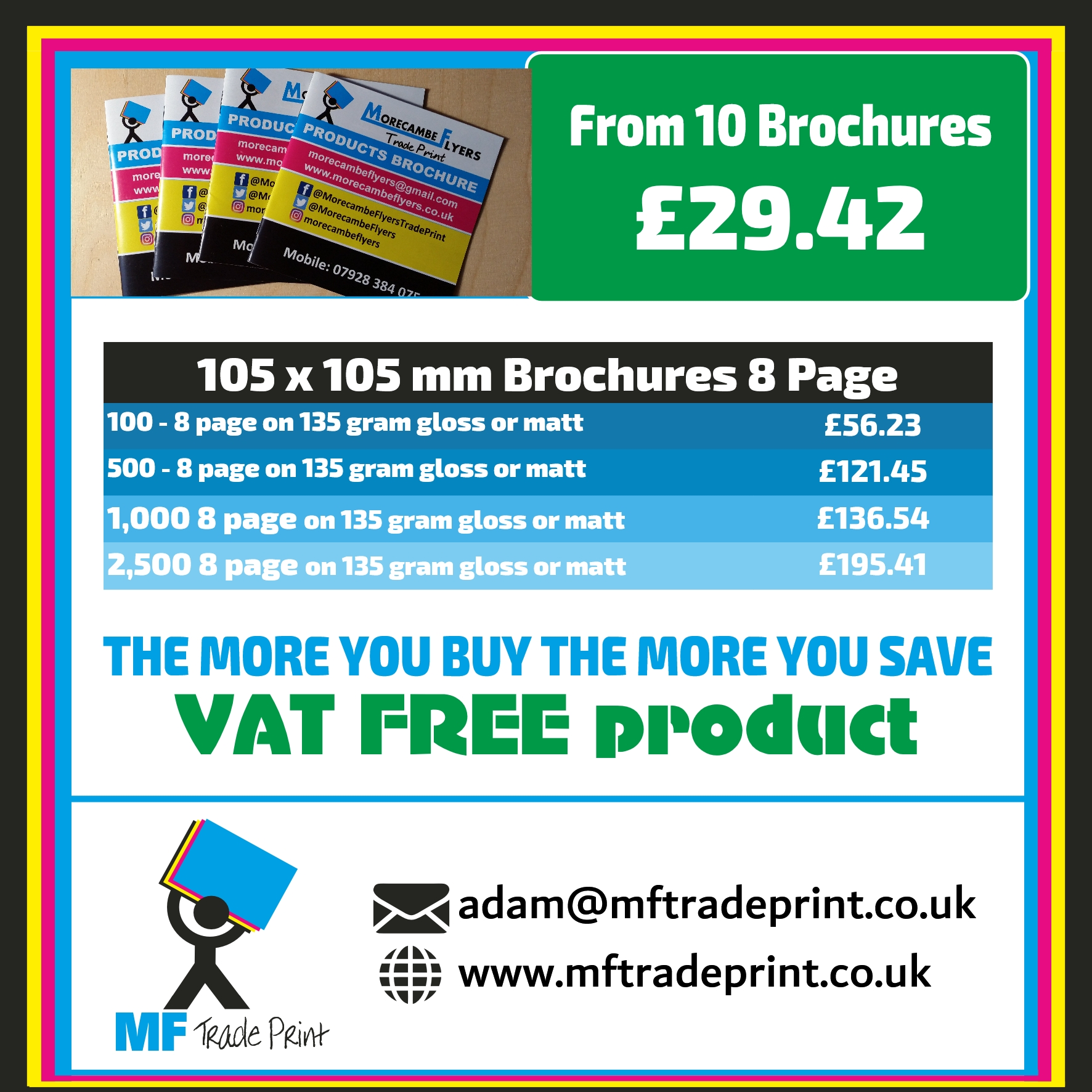 8 page stapled Brochures printed full colour and vat free