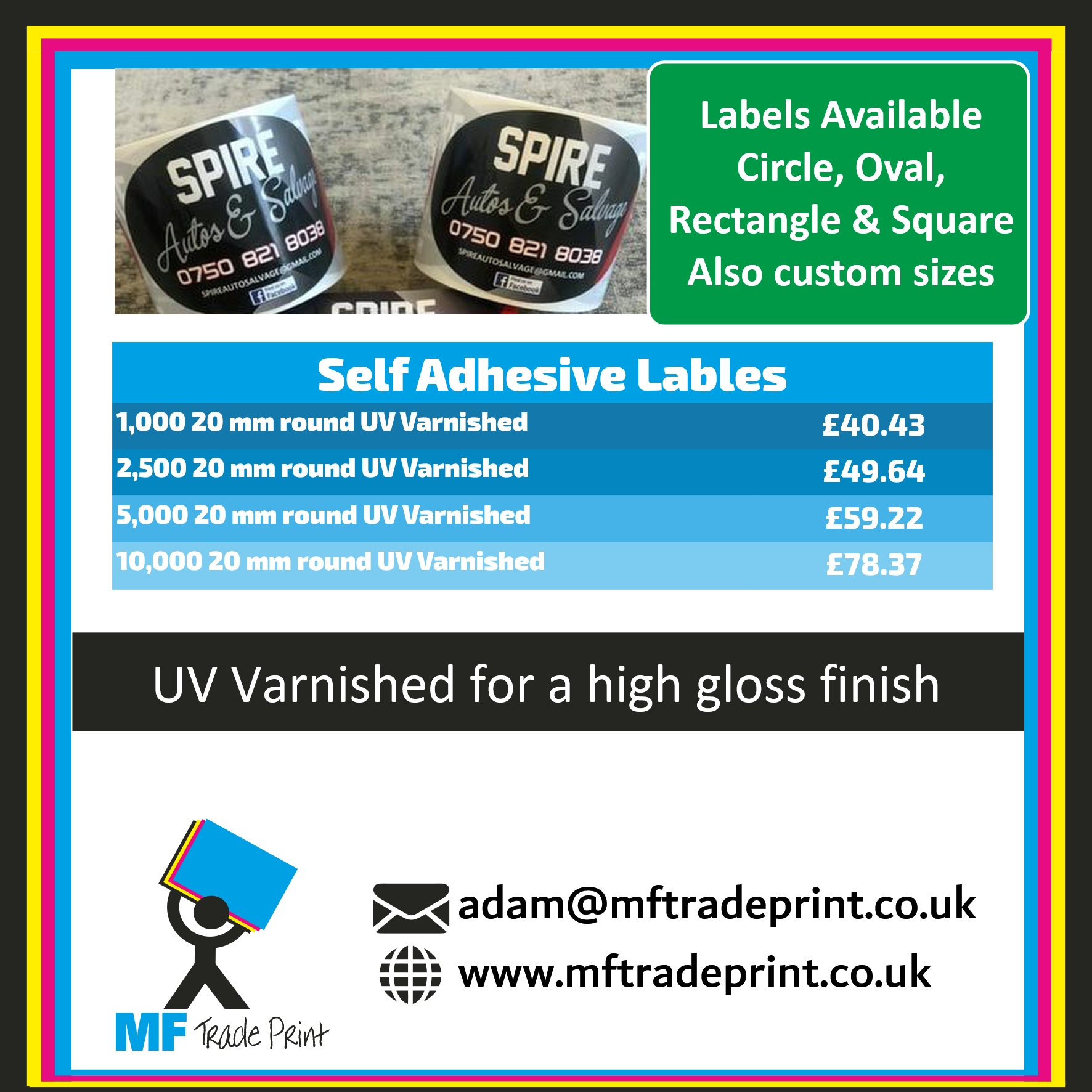 Self Adhesive Labels UV Varnished self adhesive film