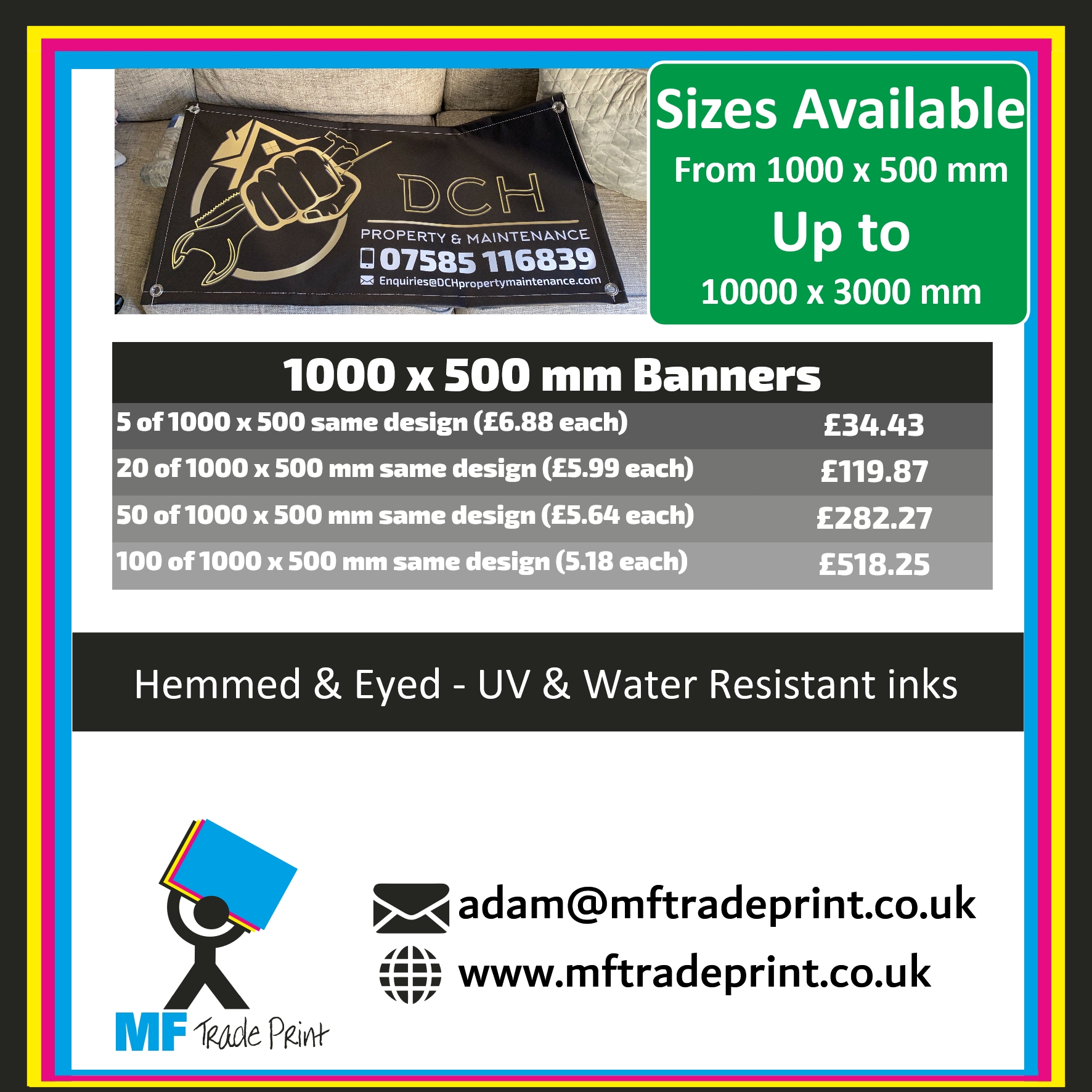 pvc banners full colour hemmed and eyed multi purchase large amounts 1100