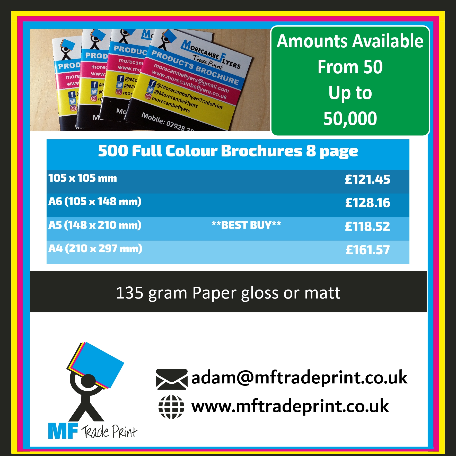 full colour brochures printed different sizes