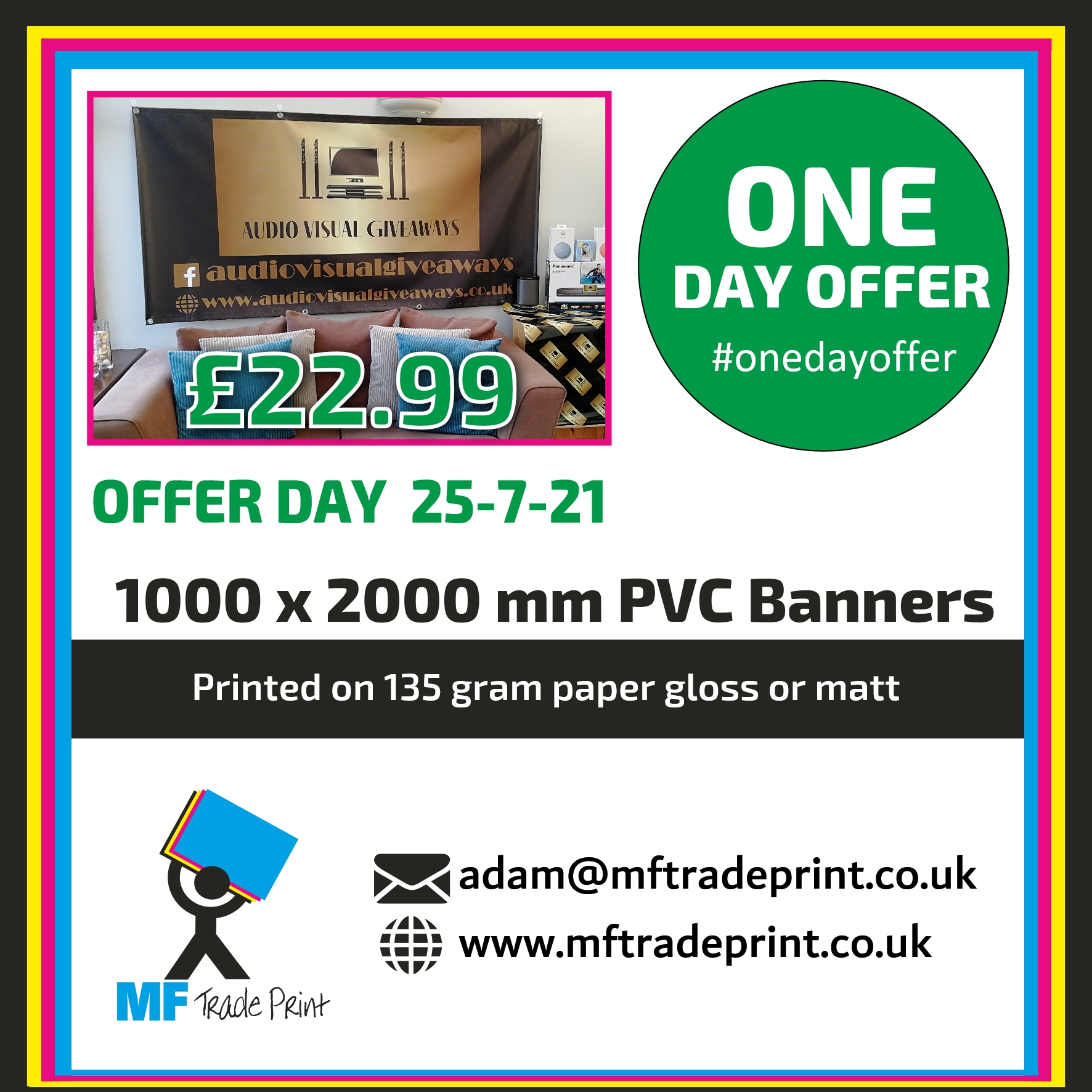 #onedayoffer 1 meter by 2 meter banners offer