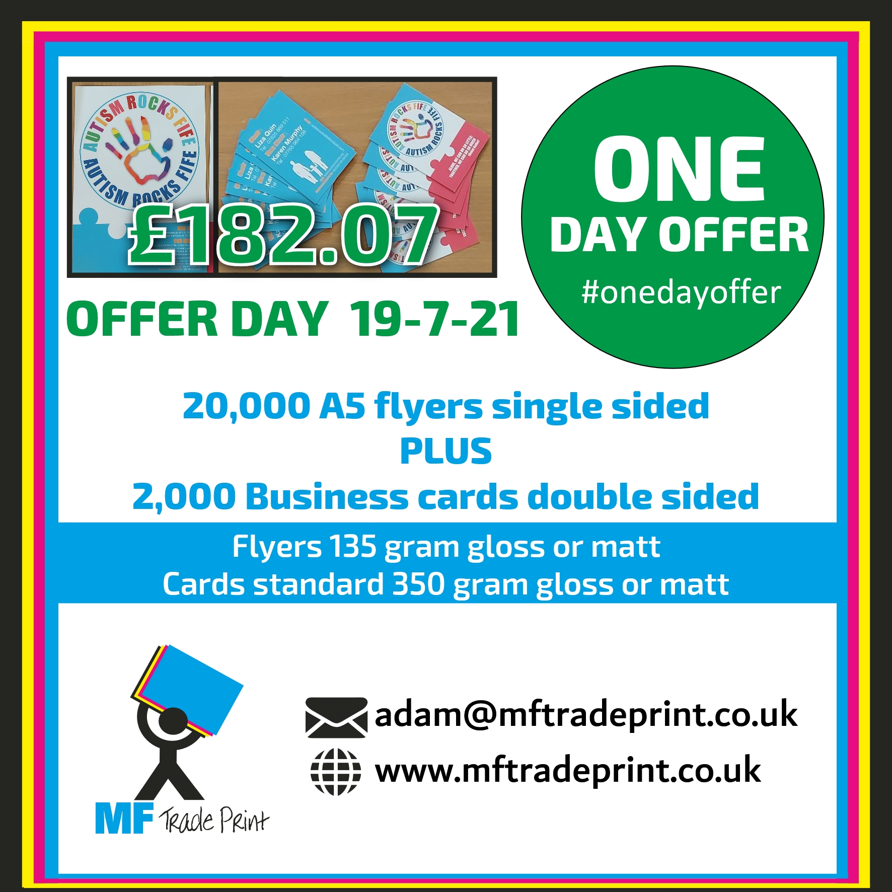 #onedayoffer 20,000 A5 flyers leaflets 2,000 business cards