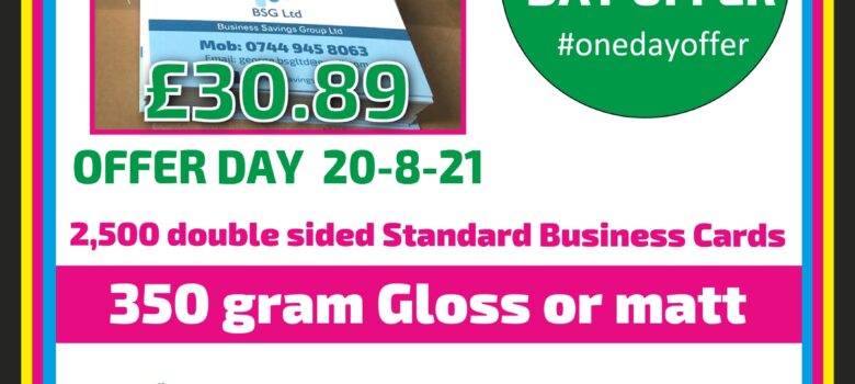 #onedayoffer 2,500 business cards double sided standard card