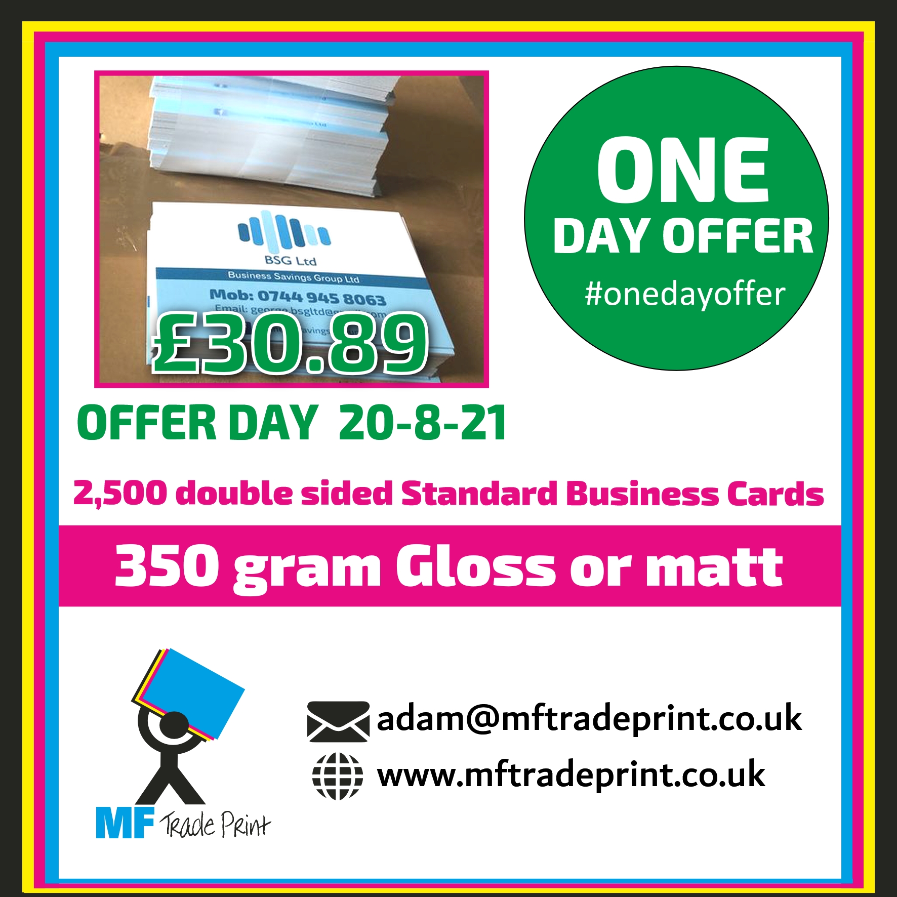 #onedayoffer 2,500 business cards double sided standard card