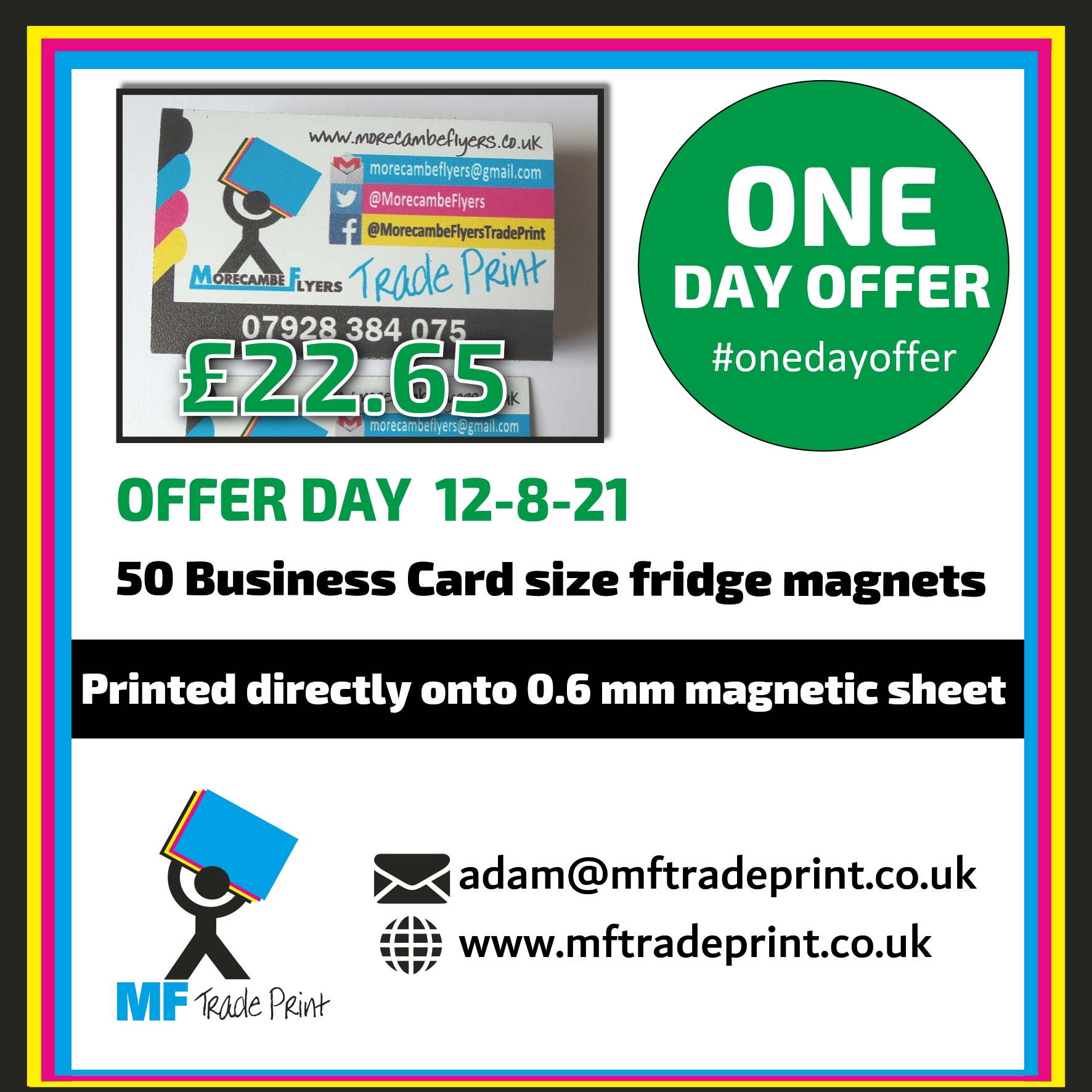 #onedayoffer 50 business cards size fridge magnets