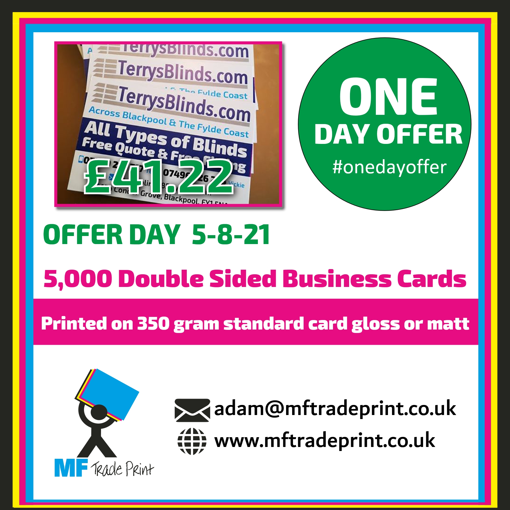 #onedayoffer 5,000 business cards double sided standard card