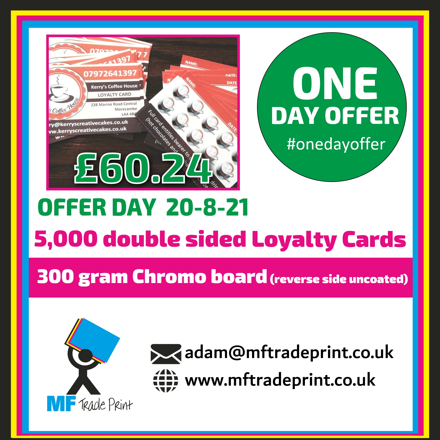 #onedayoffer 5,000 stampable loyalty cards 300 gram chromo board easy rite