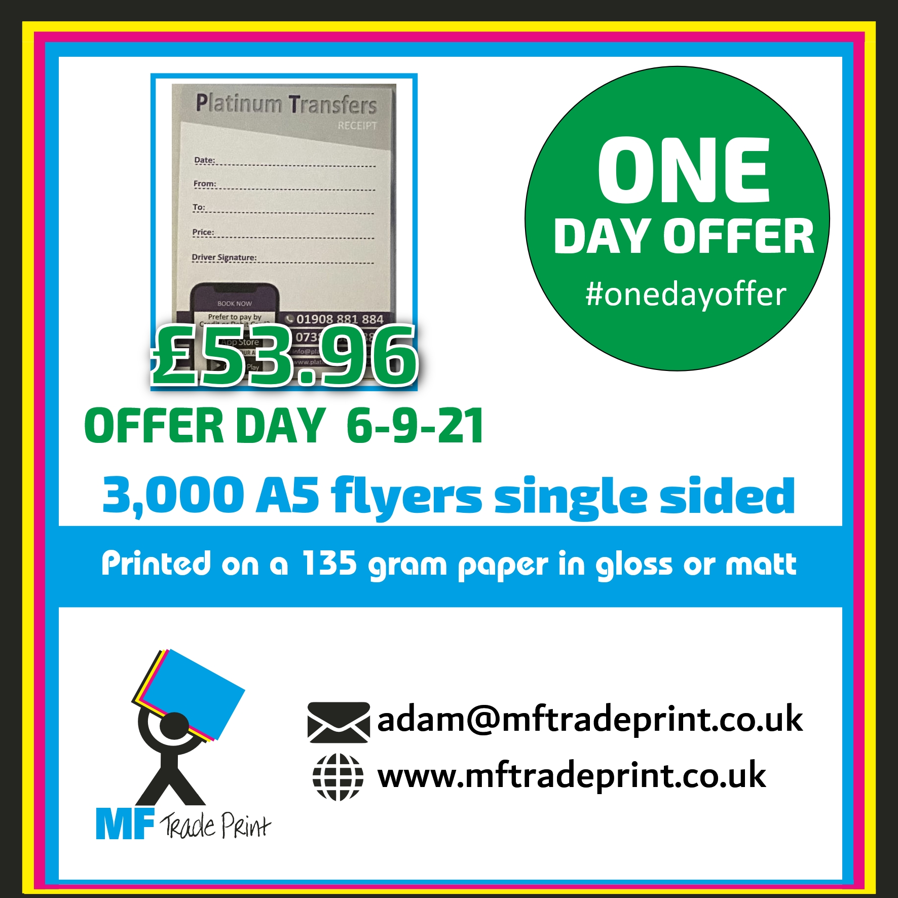 #onedayoffer 50 page notepads full colour print