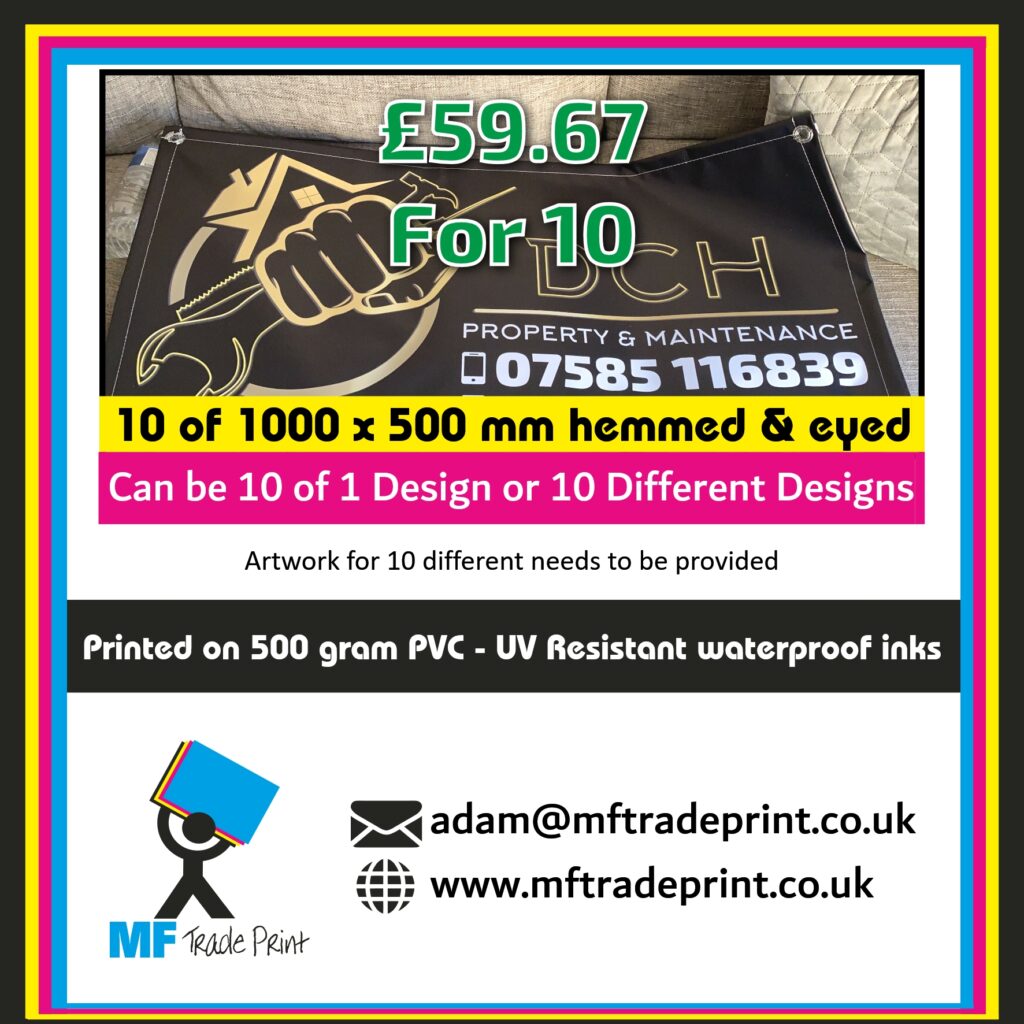 10 pvc banners bargain price of £5.96 each