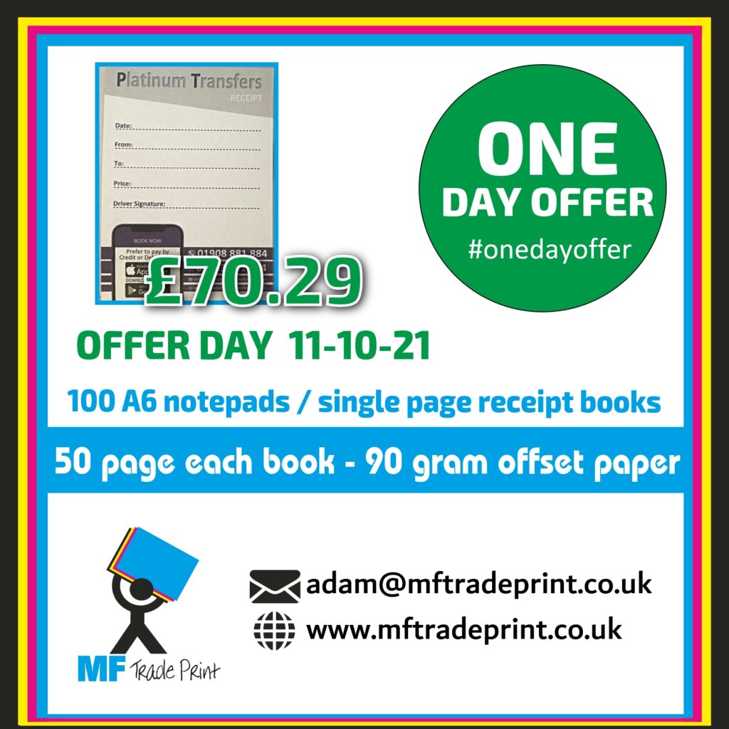 #onedayoffer 100 A6 notepads single page receipt books