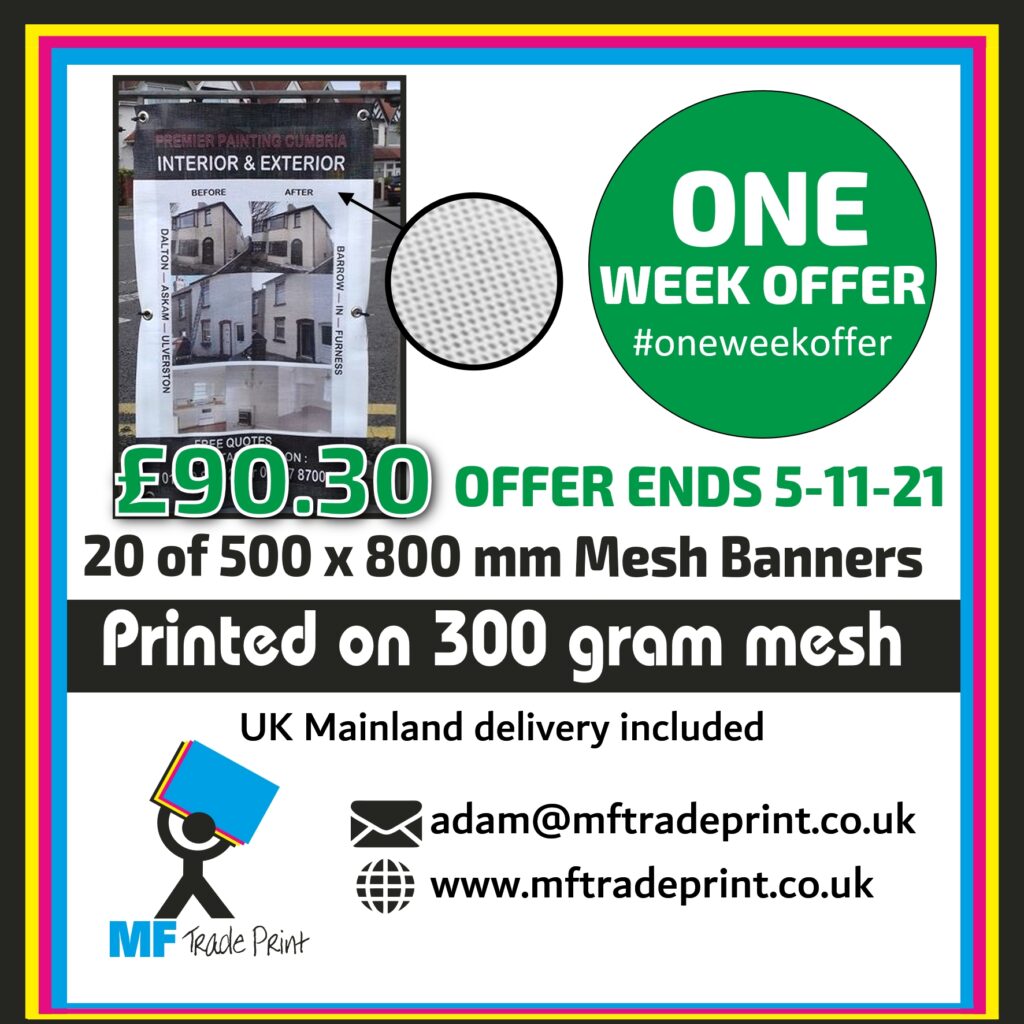 #oneweekoffer 500 x 800 mm mesh pvc banners 20 at a bargain price