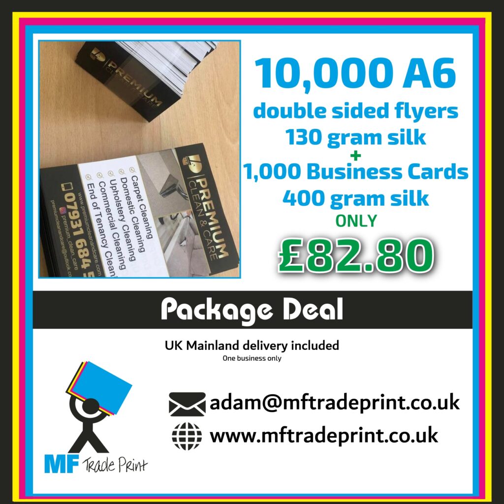 A6 flyers leaflets and business cards printed package deal