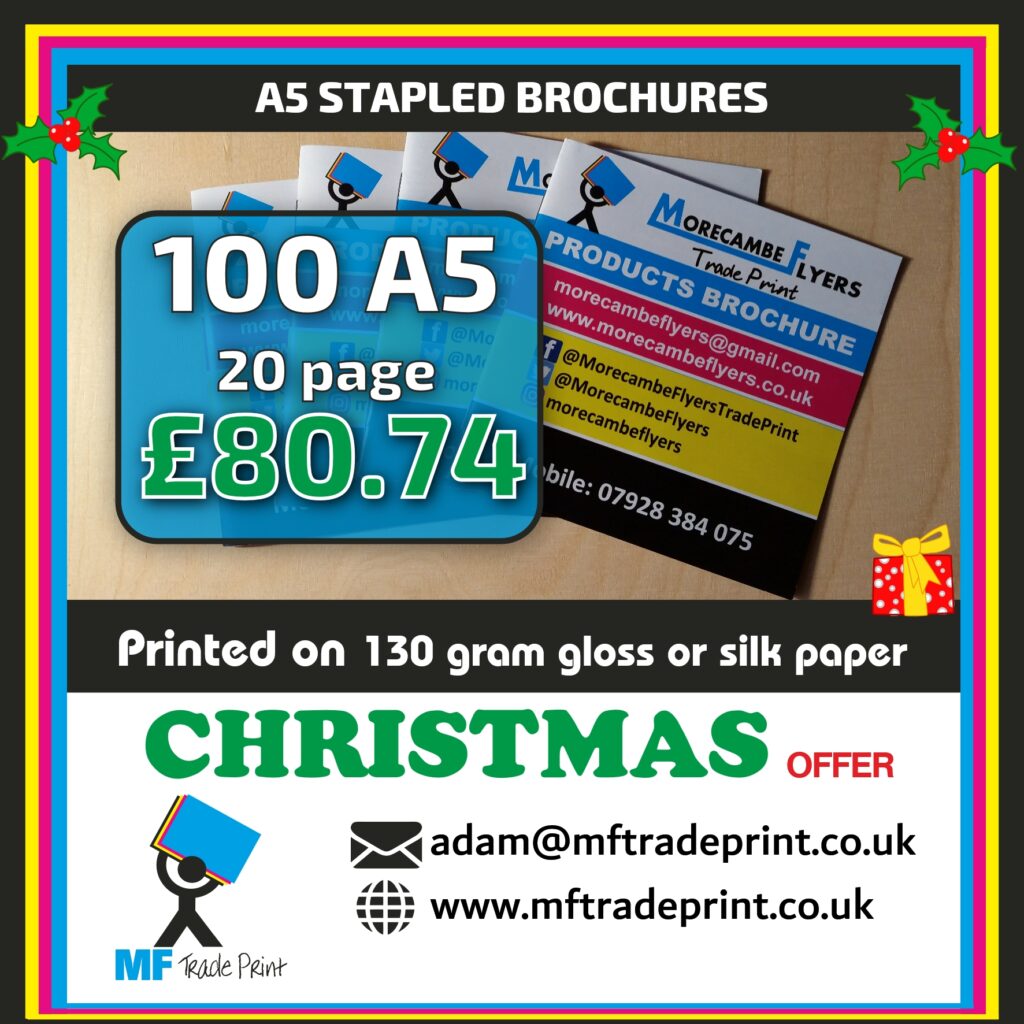 #christmasoffer 100 A5 20 page brochures full colour print