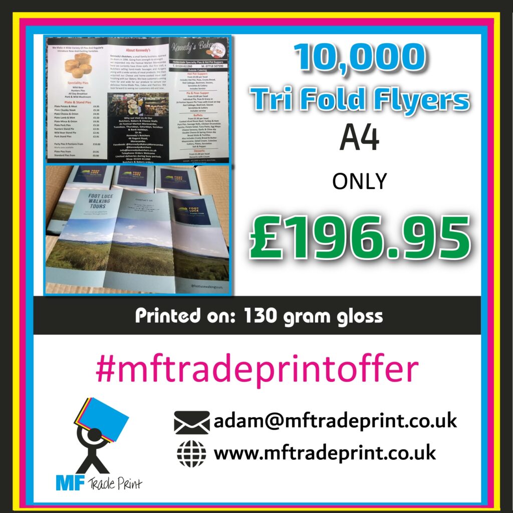full colour print a4 tri folded brochures stapled #mftradeprintoffer