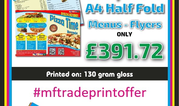 full colour print a4 half folded menus #mftradeprintoffer