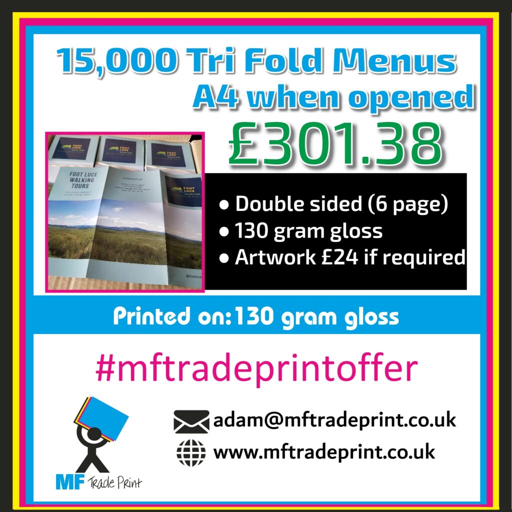 15,000 A4 tri fold menus folded flyers