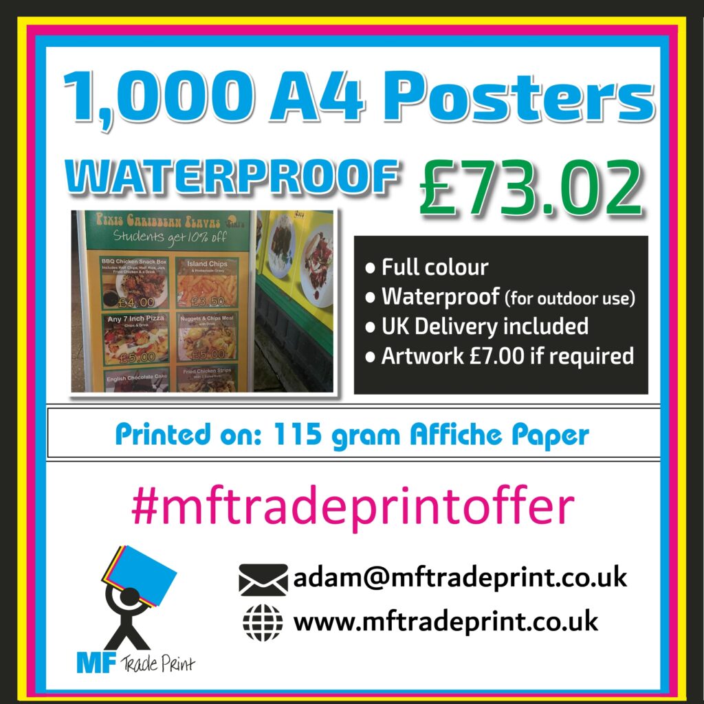 1000 waterproof outdoor posters A4 full colour affiche paper