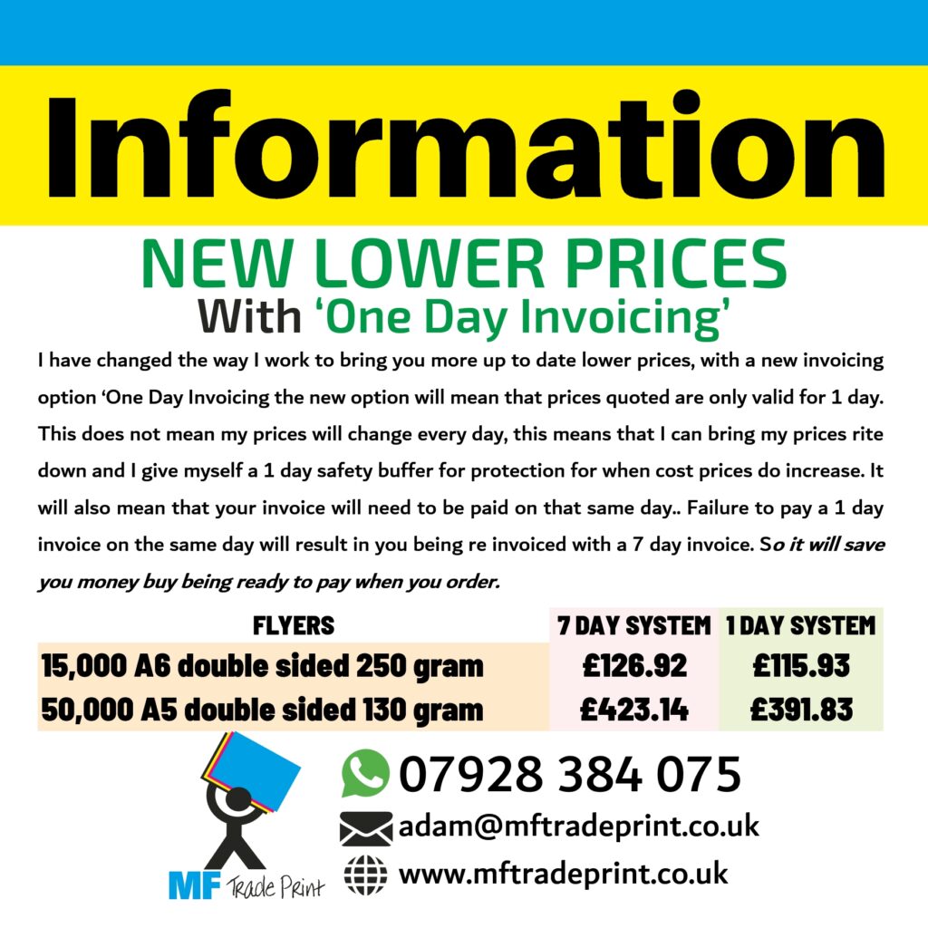 new lower print prices at cost price bargains one day invoicing