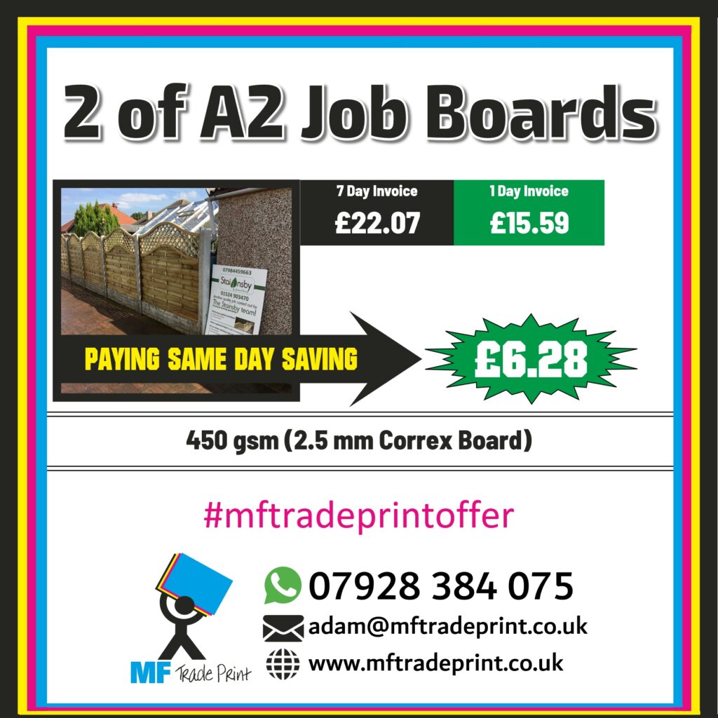 A2 job boards printed full colour bargain price one day invocie