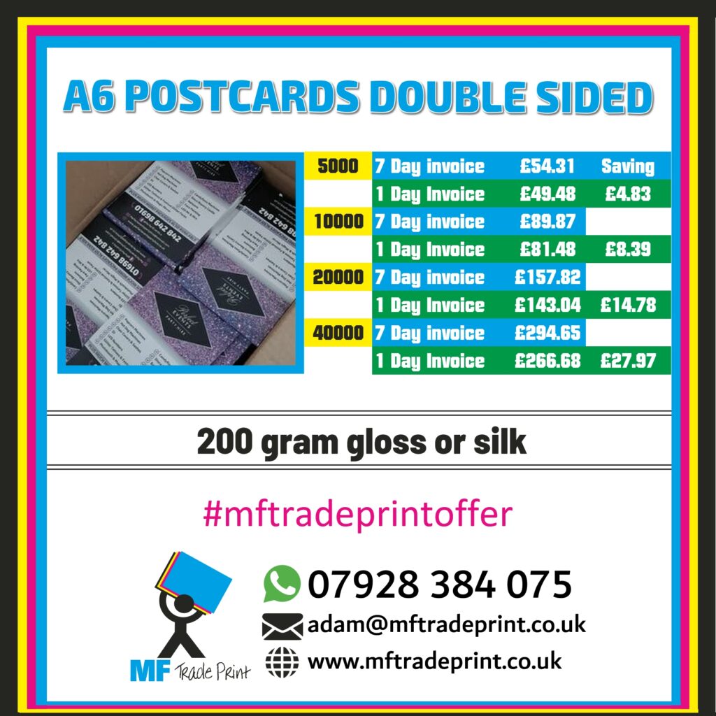 A6 POSTCARDS DOUBLE SIDED 200 GRAM GLOSS OR SILK