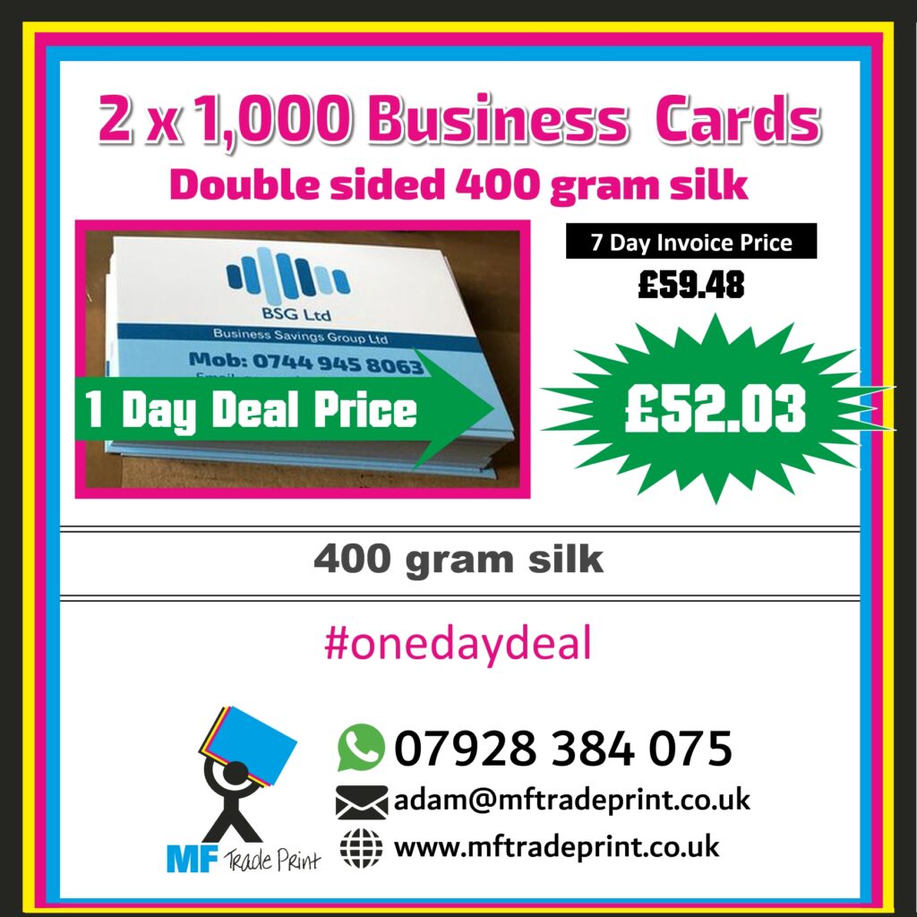 two lots of 1,000 business cards double sided 2 designs one day deal