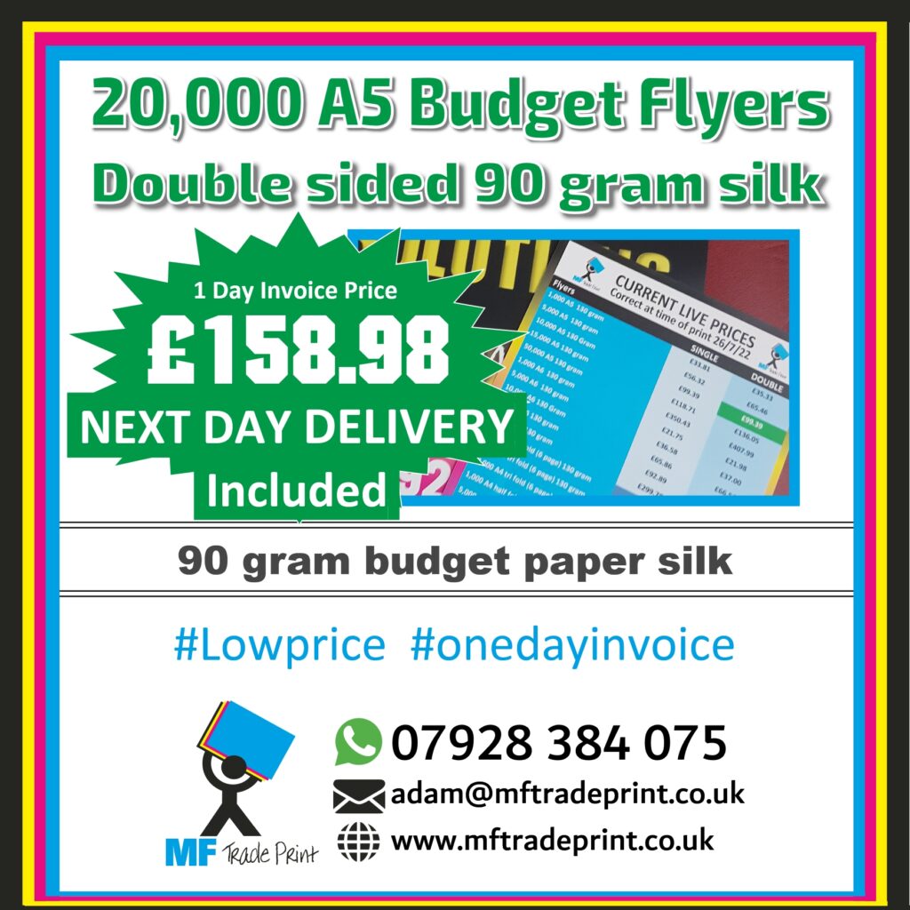 20,000 budget A5 double sided flyer top quality