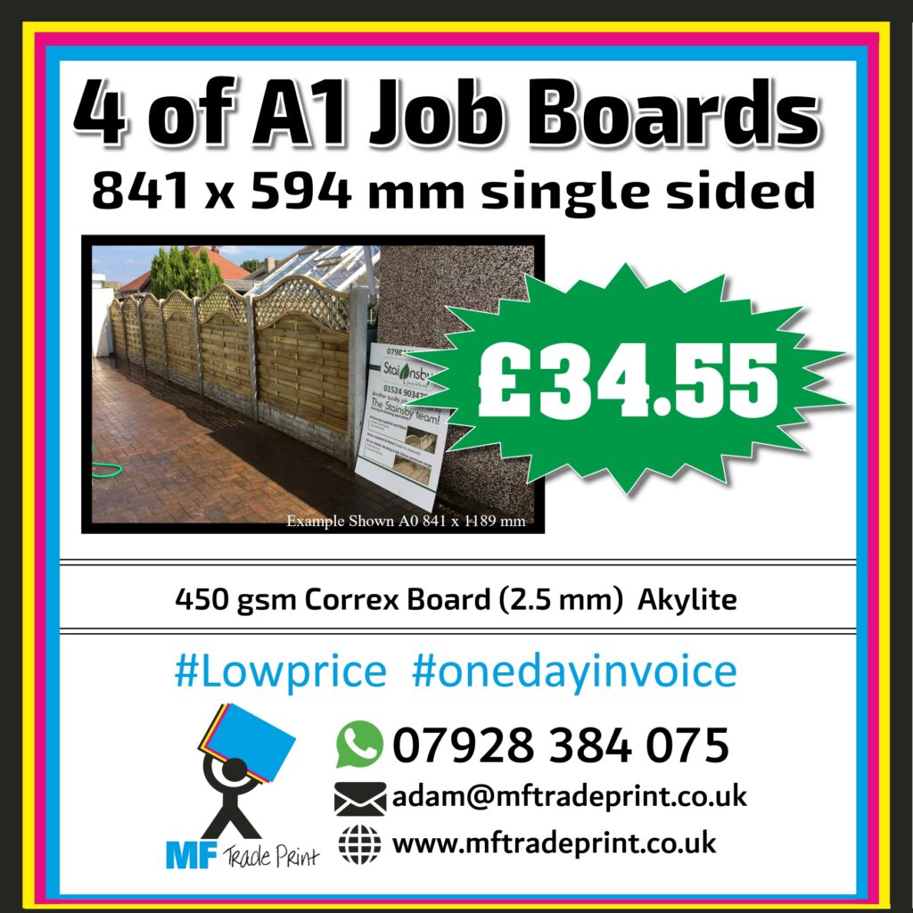 4 of A1 Job Boards correx boards cheap as chips full colour print