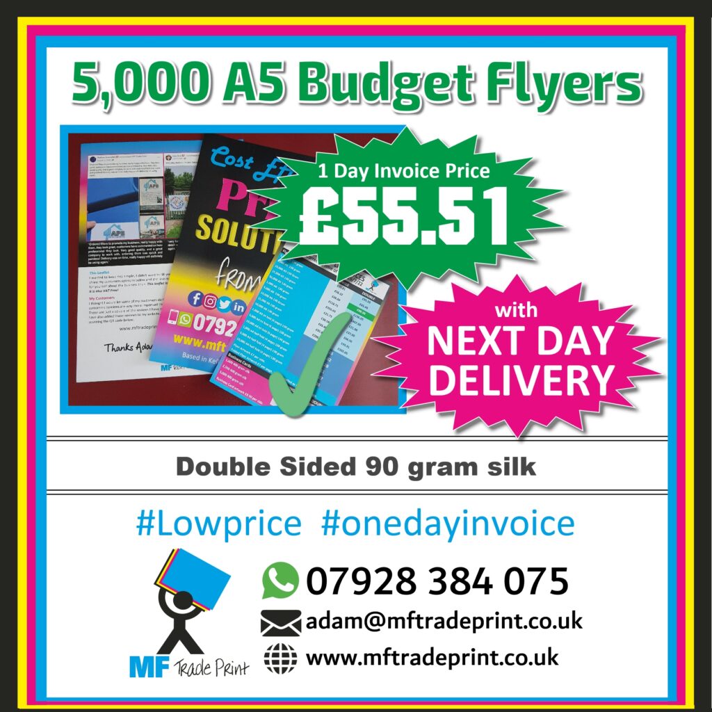5000 budget A5 double sided flyer top quality full colour leaflets