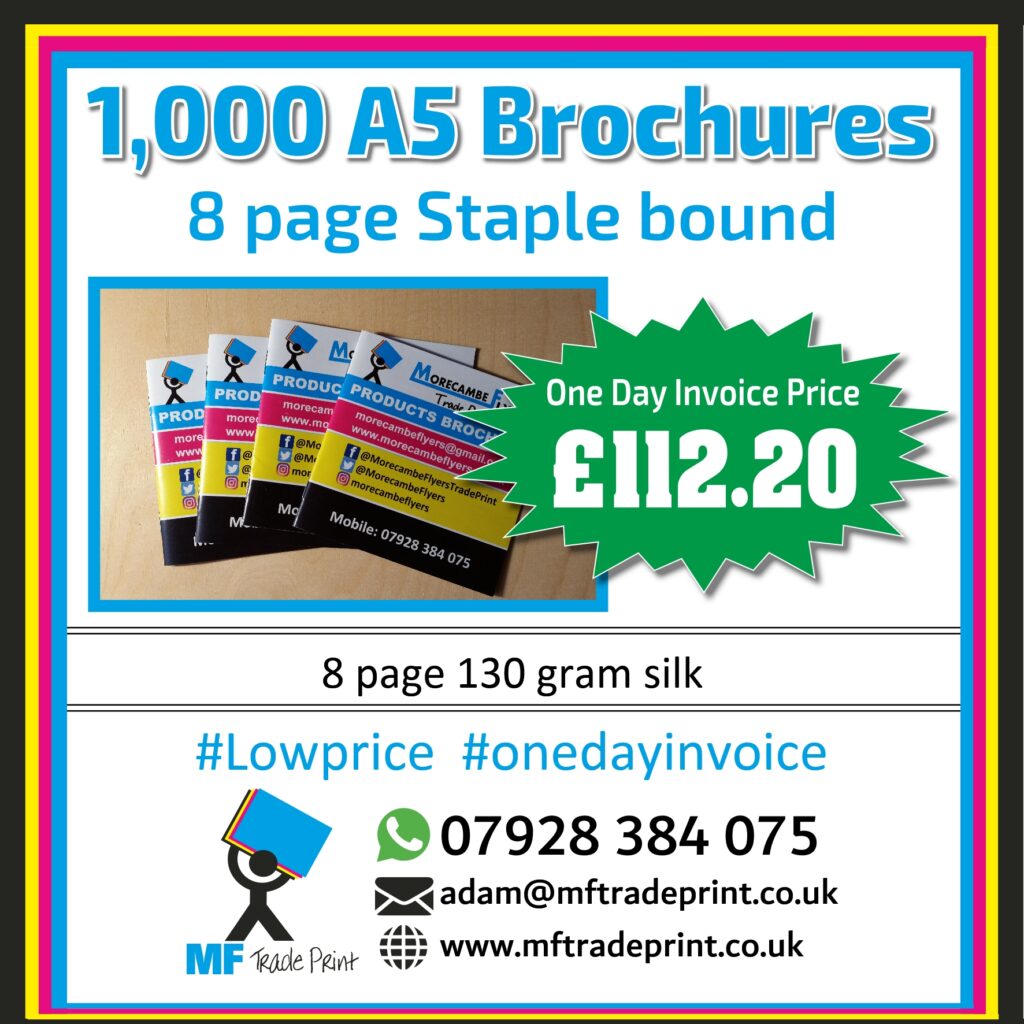 A5 full colour printed stapled brochures cheap as chips