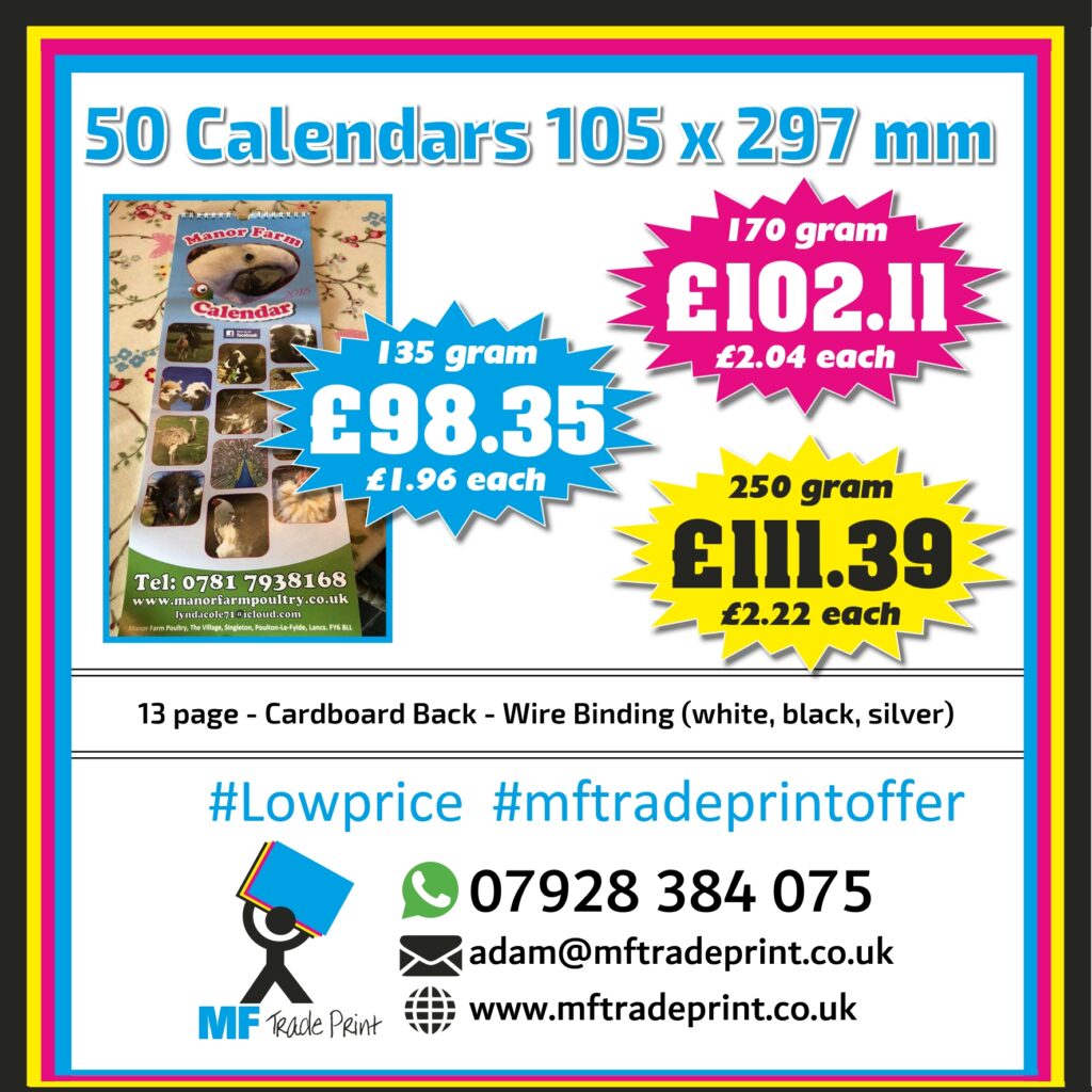 Printed calendars full colour bargain price