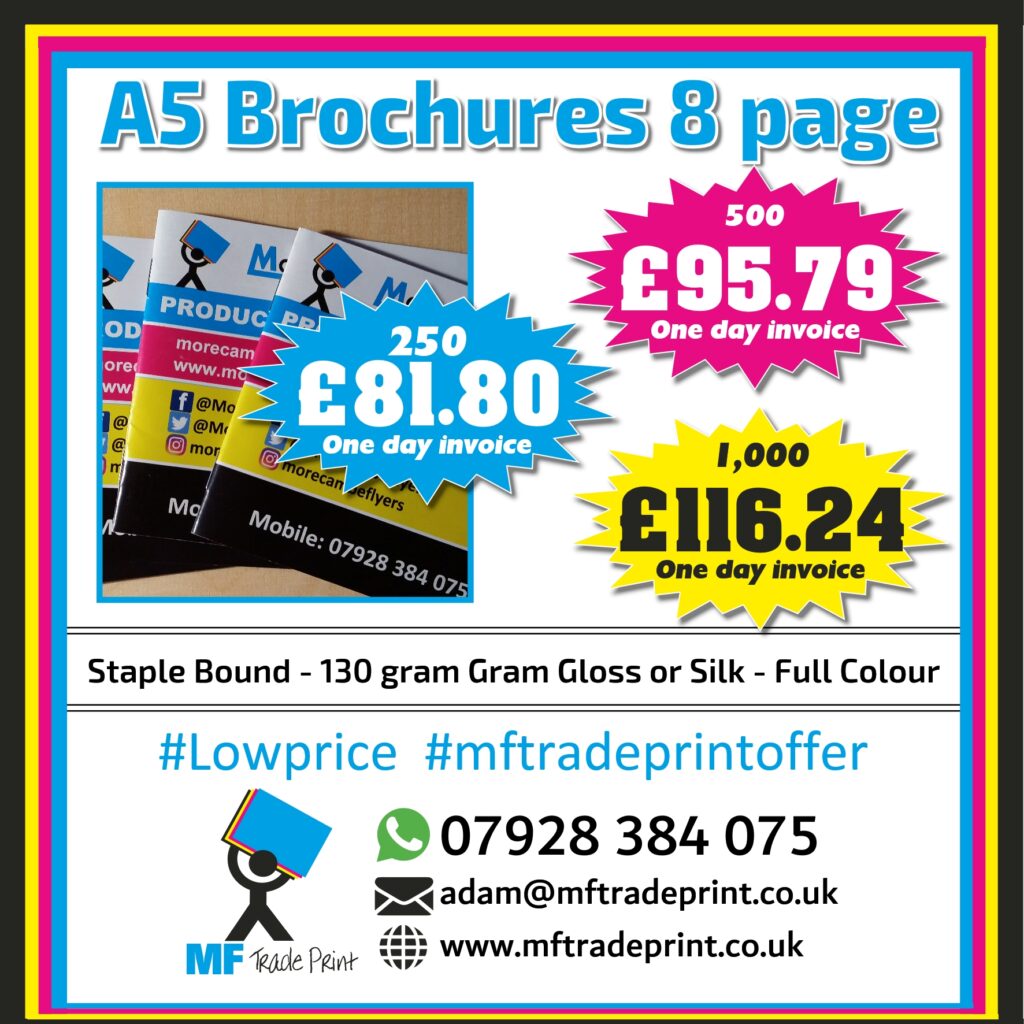 A5 staple bound brochures saddle stitched
