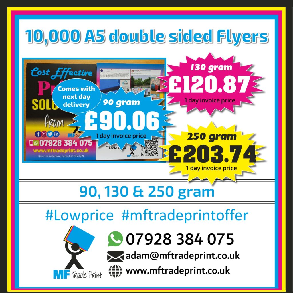 A5 double sided flyers at bargain prices