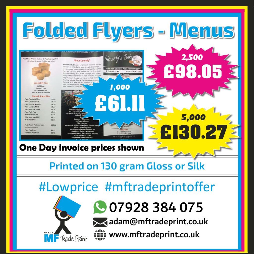 folded flyers - menus cheap as chips full colour