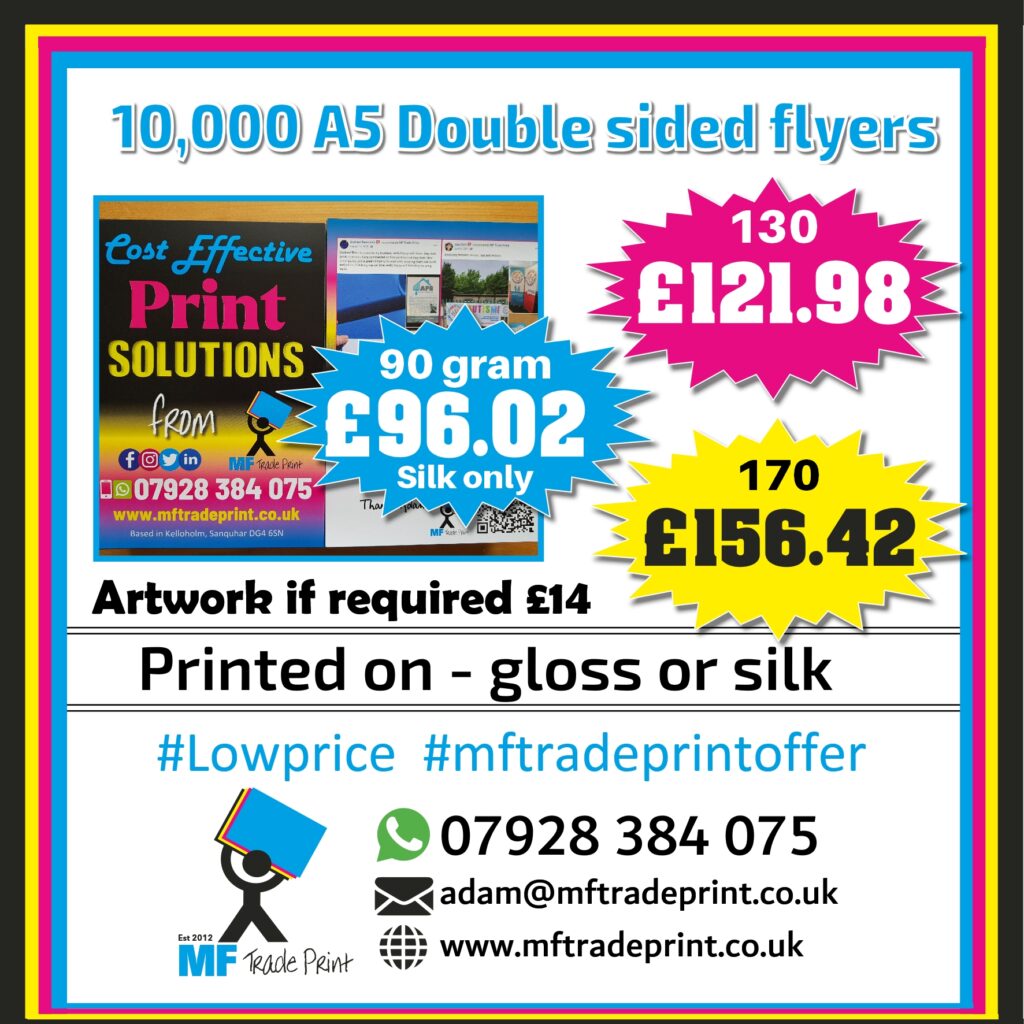 10,000 A5 double sided flyers all paper grades