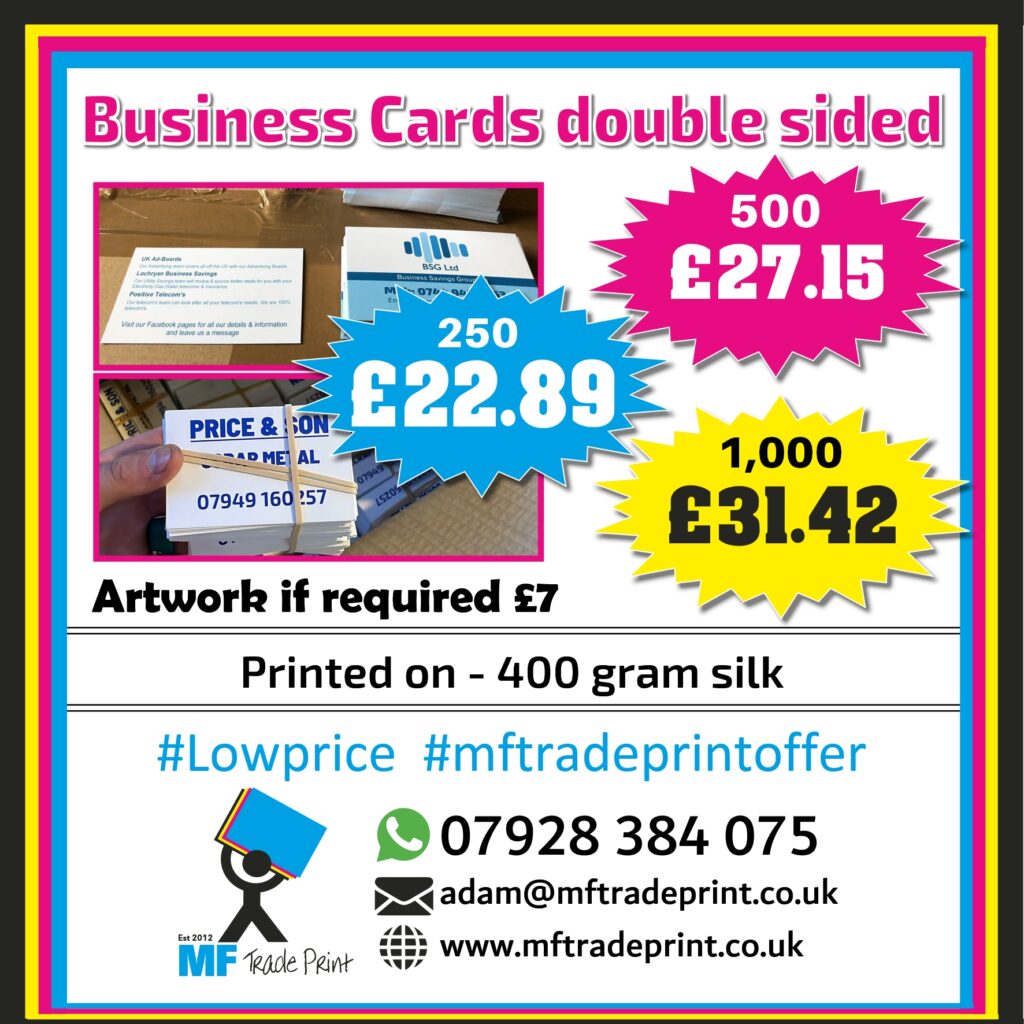 bargain business cards vat included free delivery