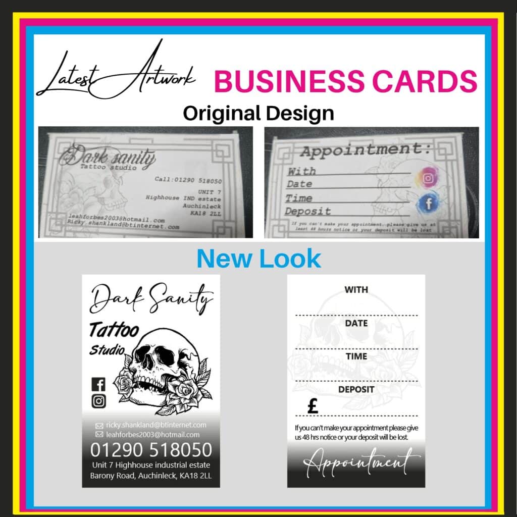 Latest Artwork Dark Sanity Tattoo Business card design